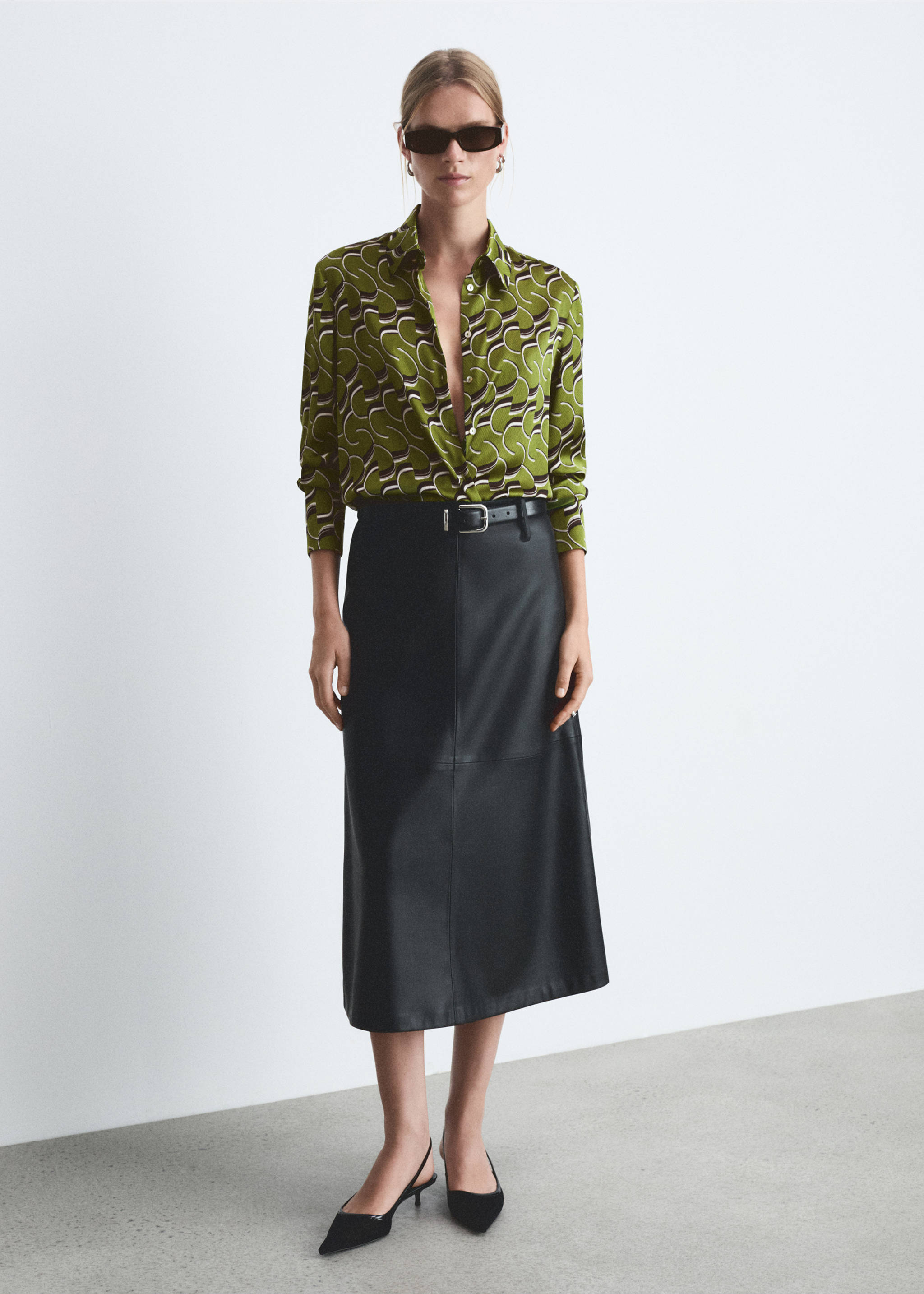 Satin print shirt - General plane, Green. Ref: 77046751-00.
