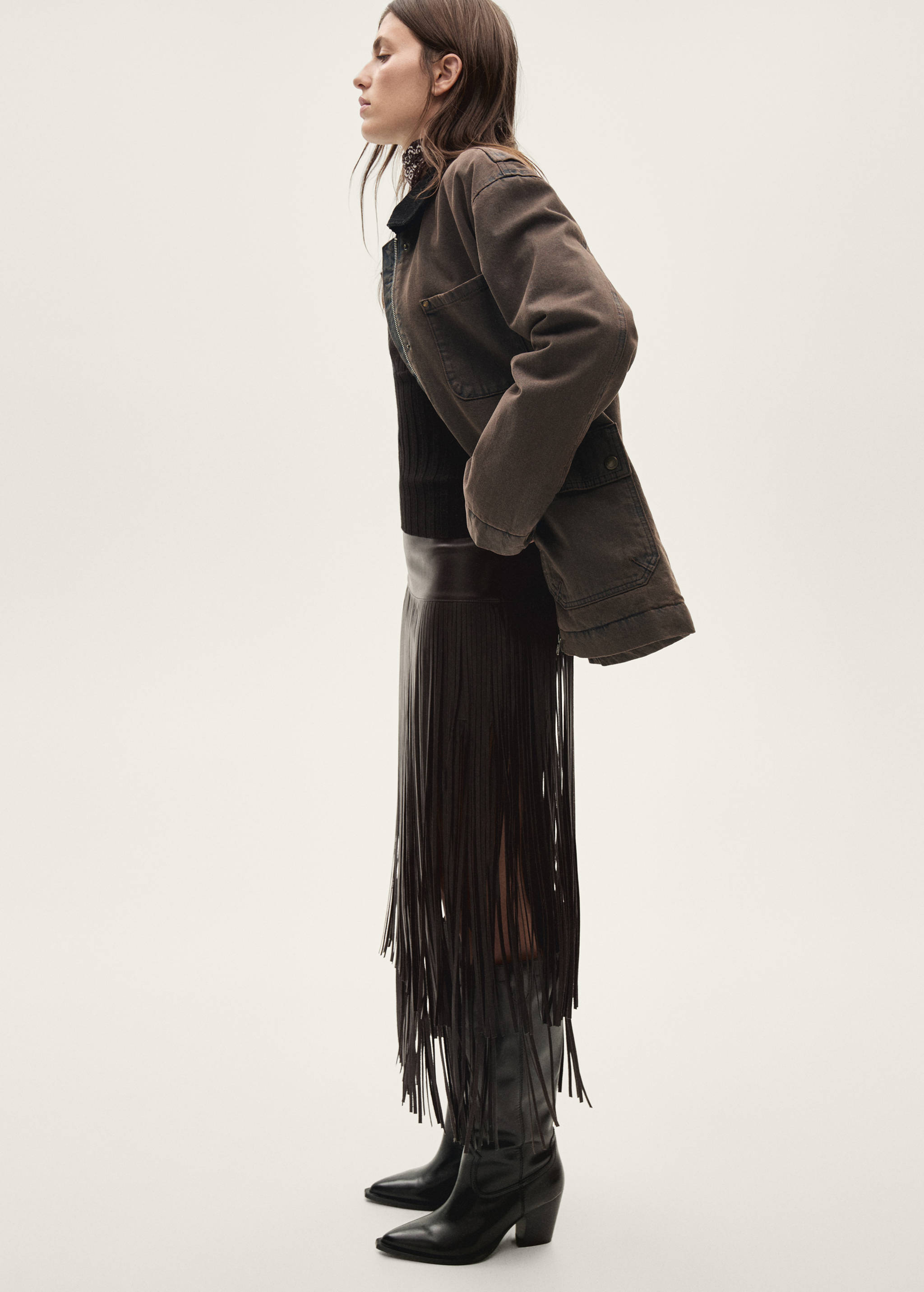 Denim parka with contrasting collar - General plane