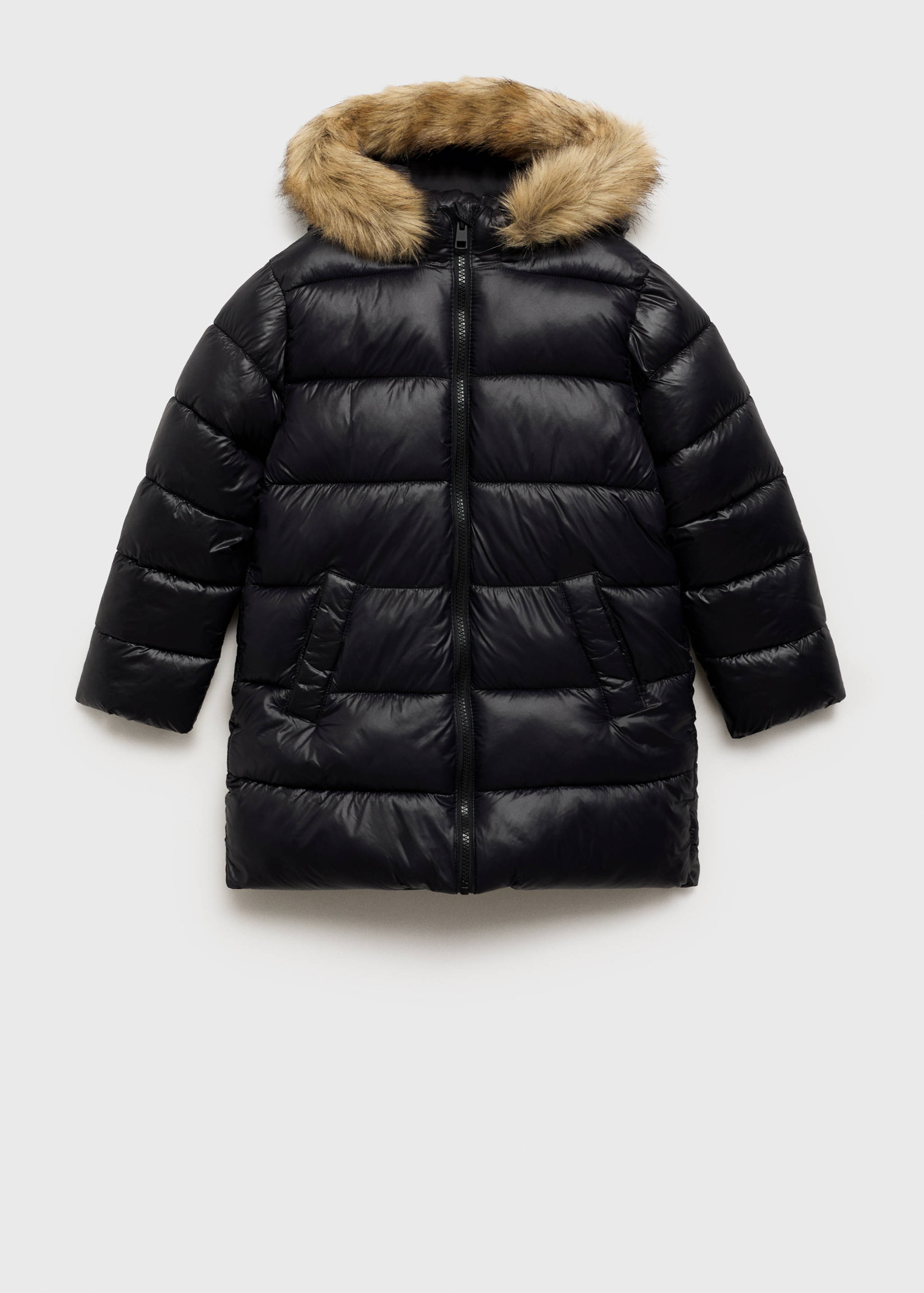 Puffer coat with fur-effect hood - Article without model