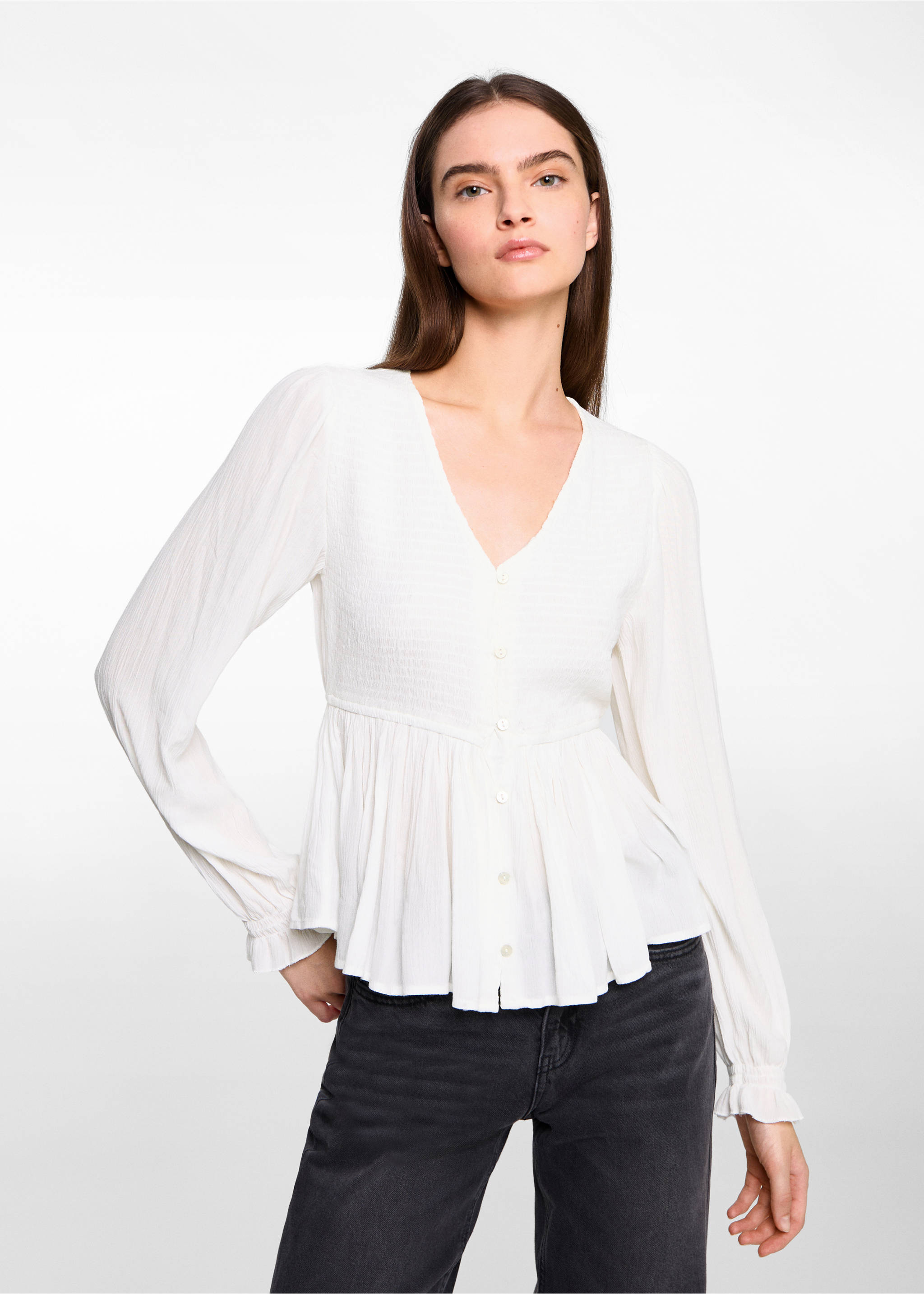 Ruched flowing blouse - Medium plane, Off White. Ref: 77047672-00.