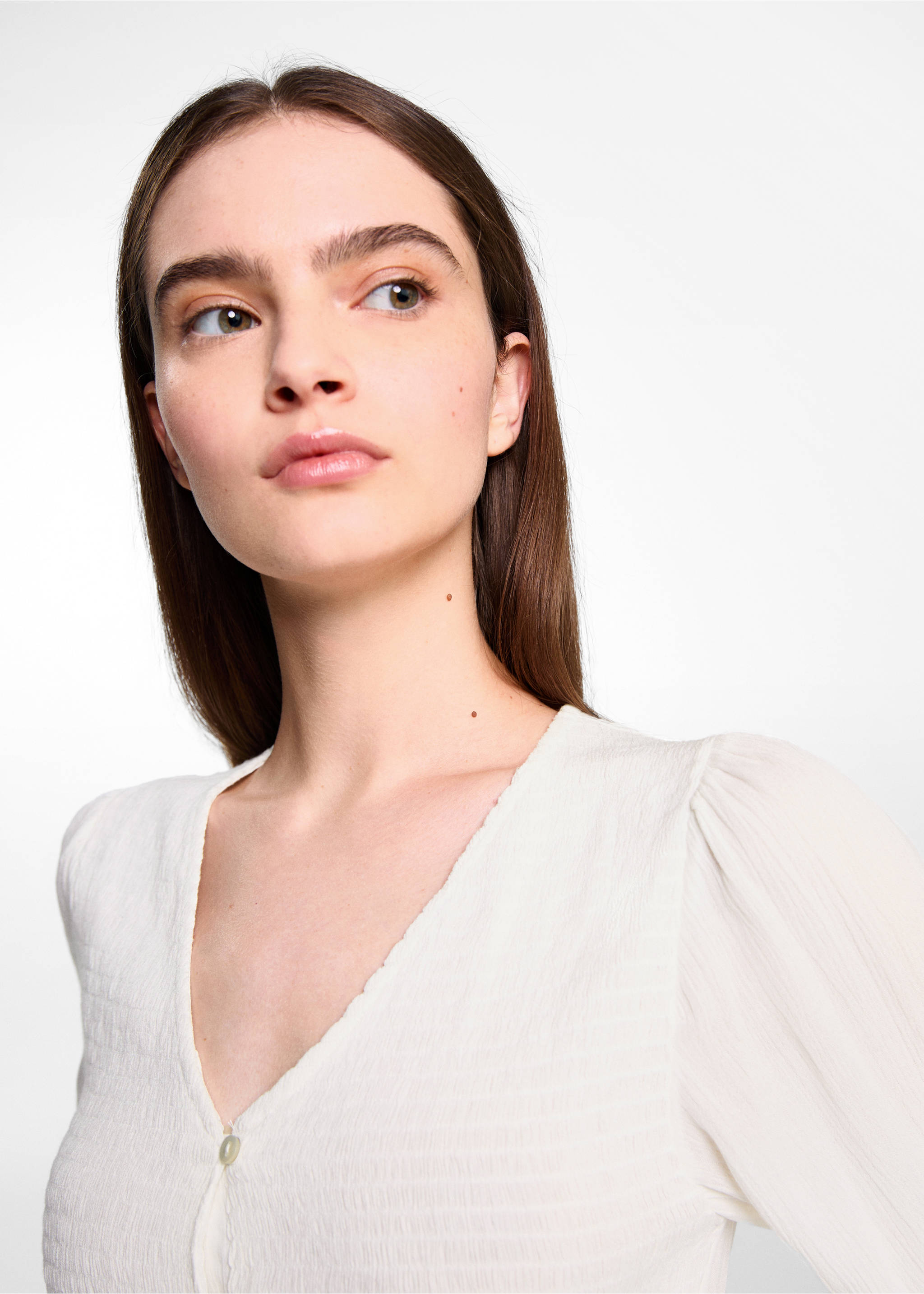 Ruched flowing blouse - Details of the article 1, Off White. Ref: 77047672-00.