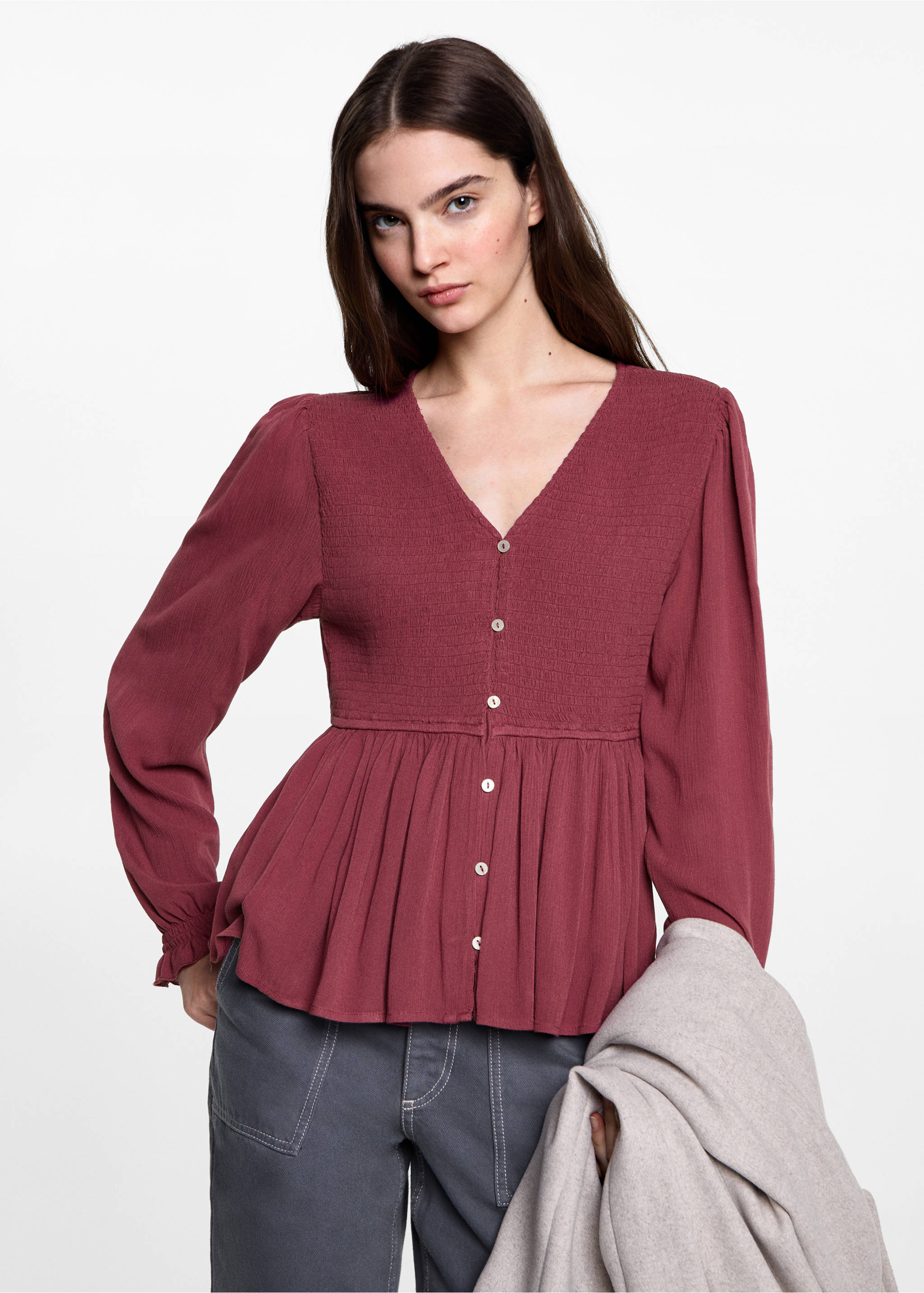 Ruched flowing blouse - Medium plane, Wine. Ref: 77047672-00.