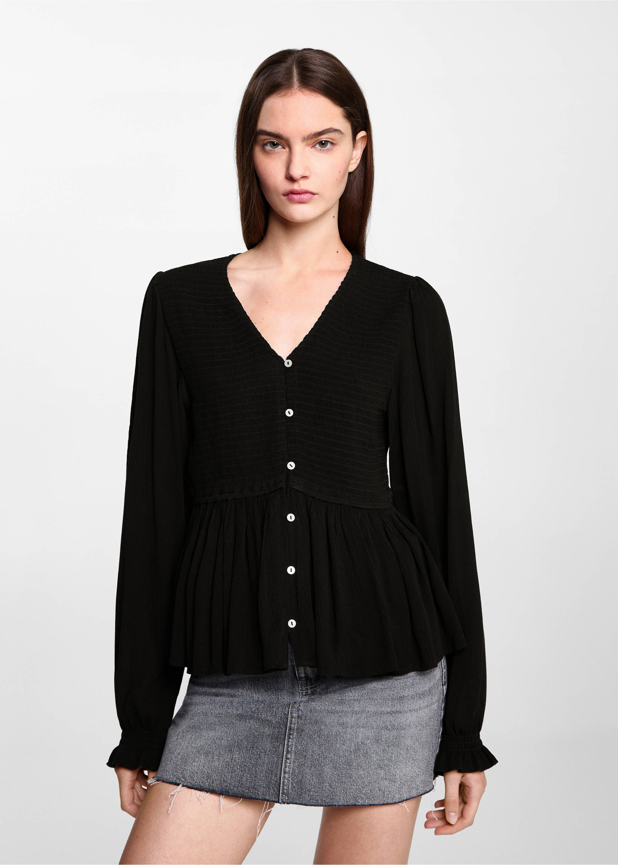 Ruched flowing blouse - Medium plane, Black. Ref: 77047672-00.
