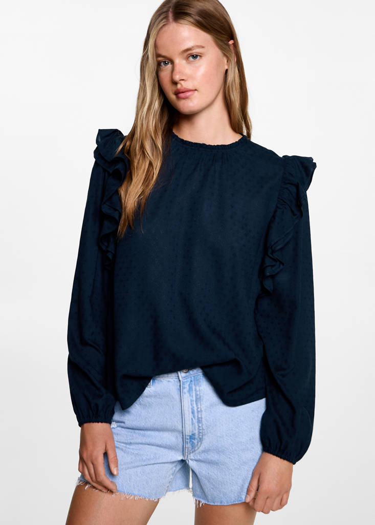 Frills embroidered shirt — Dark Navy