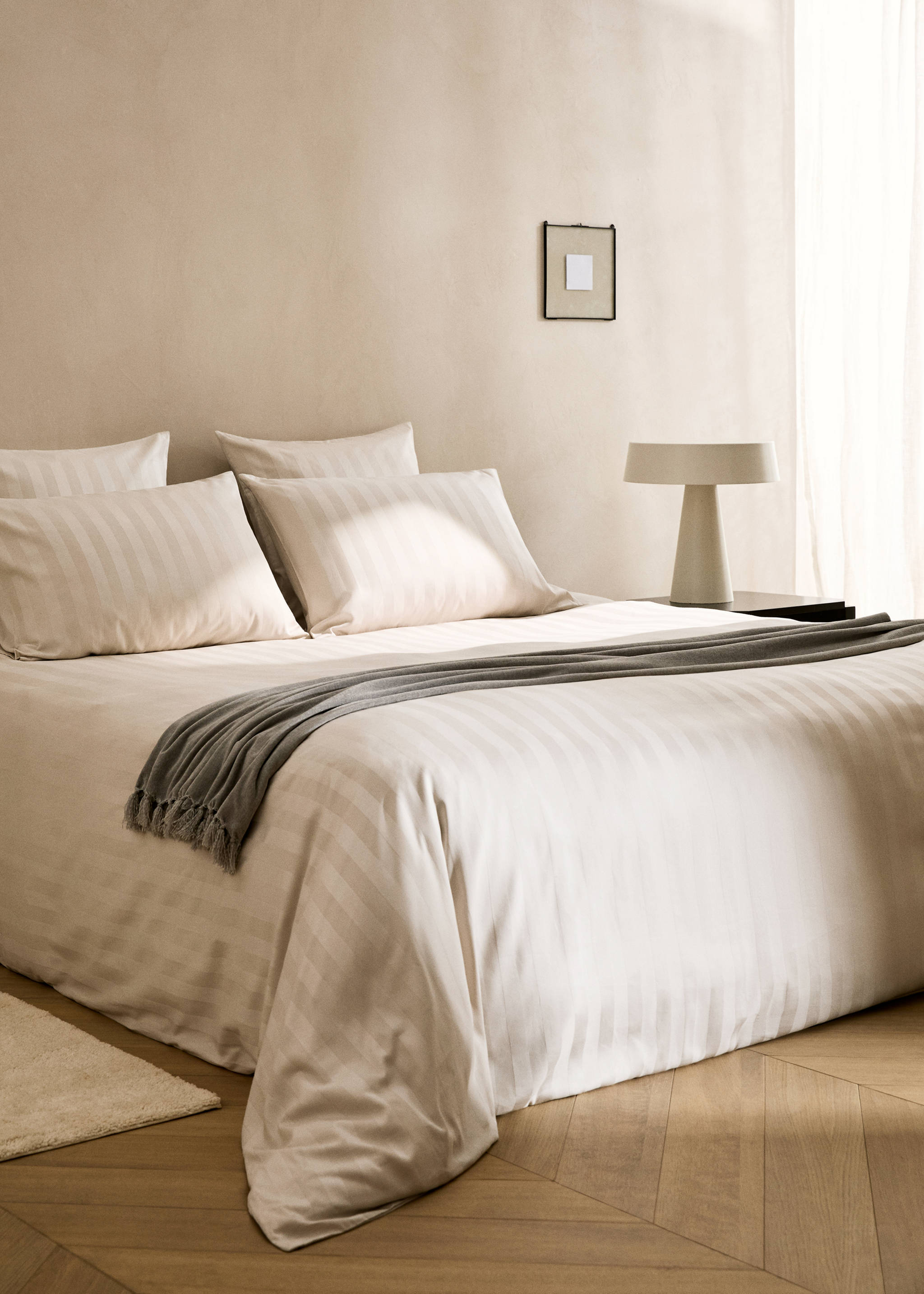 Satin cotton jacquard striped duvet cover King bed - General plane