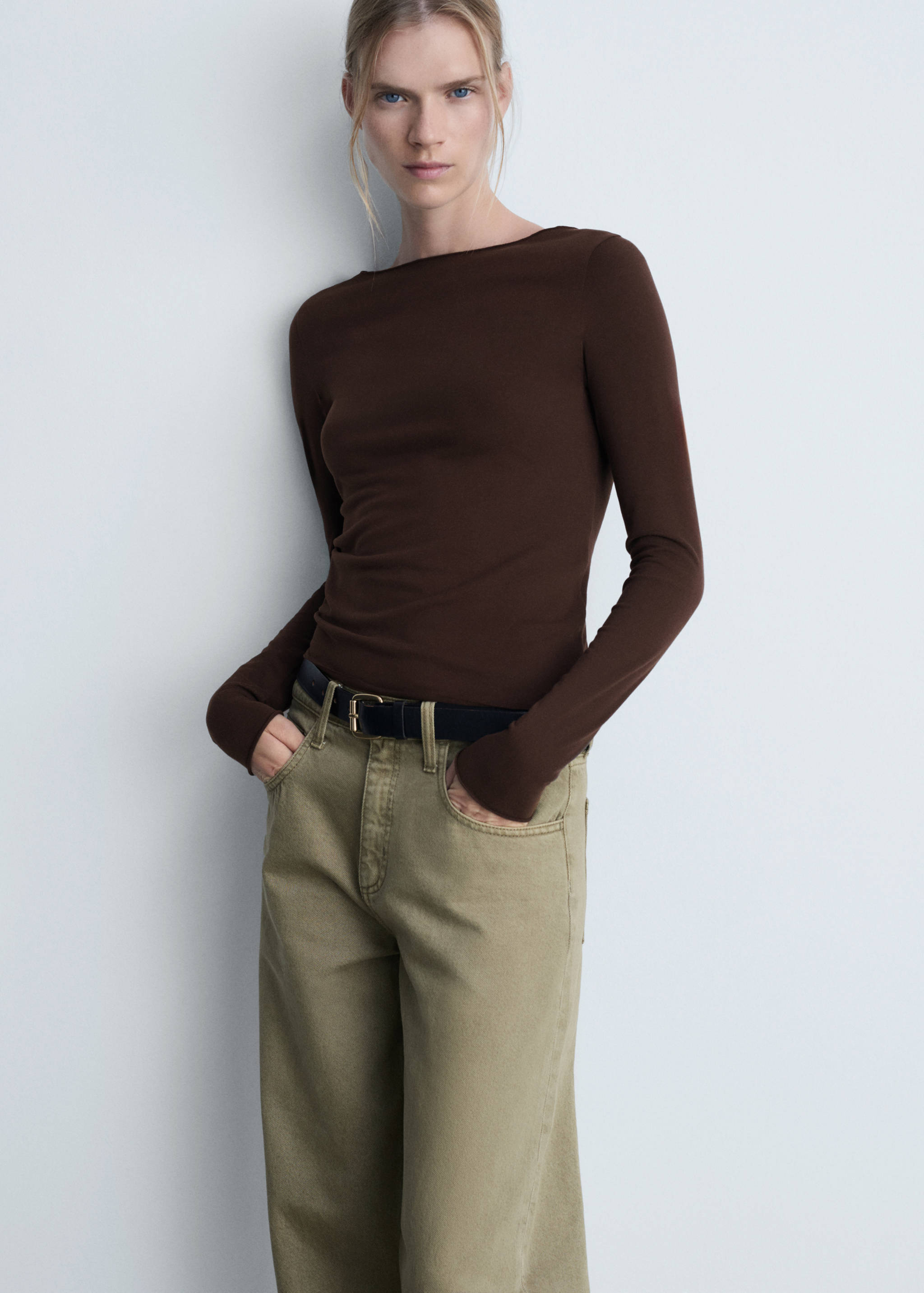 T-shirt col bateau manches longues - Plan moyen