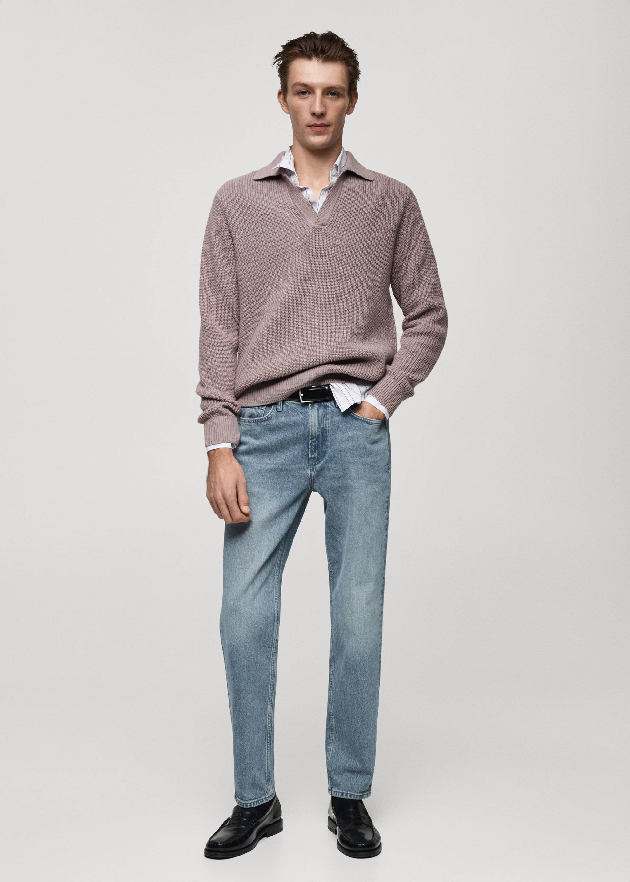 磨损效果常规版型牛仔裤 - null