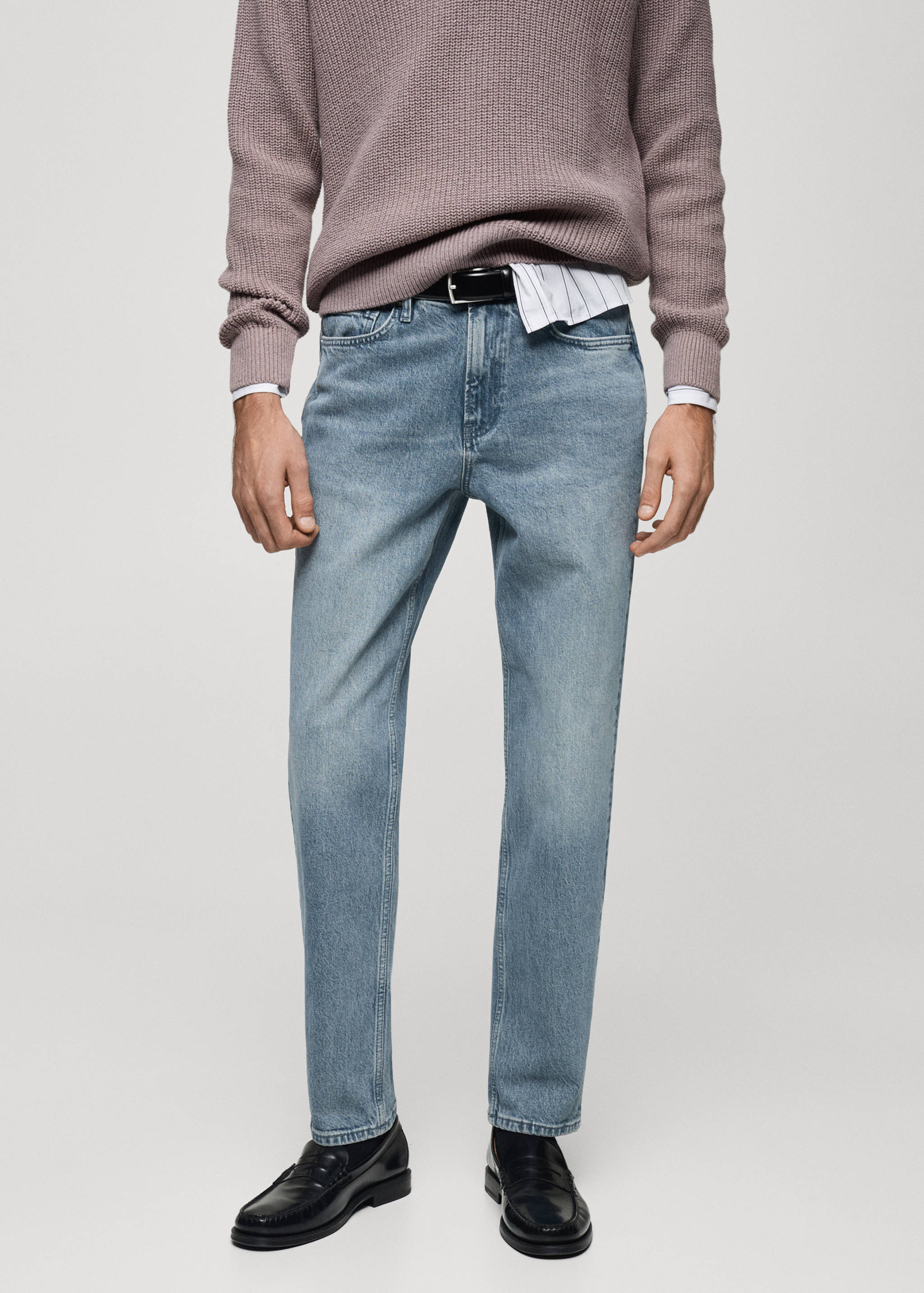 磨损效果常规版型牛仔裤 - null