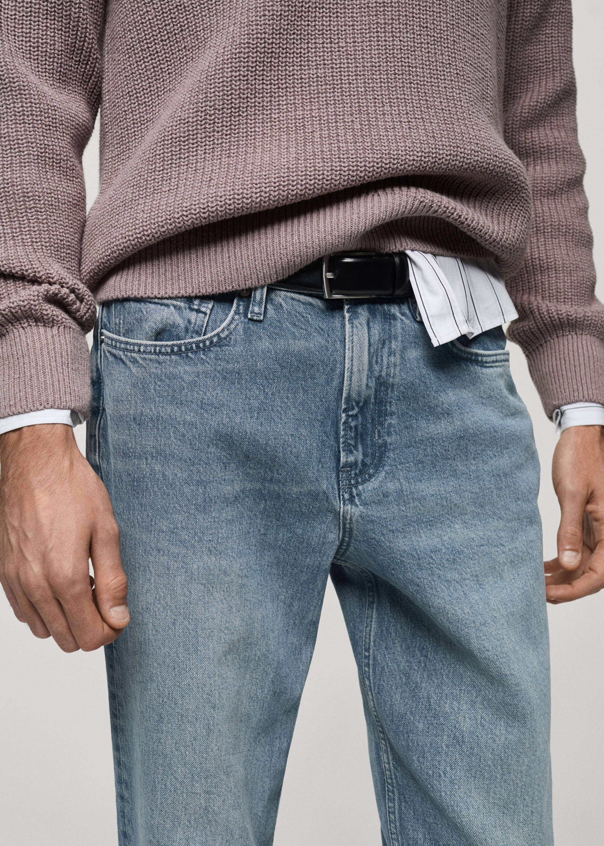 磨损效果常规版型牛仔裤 - null