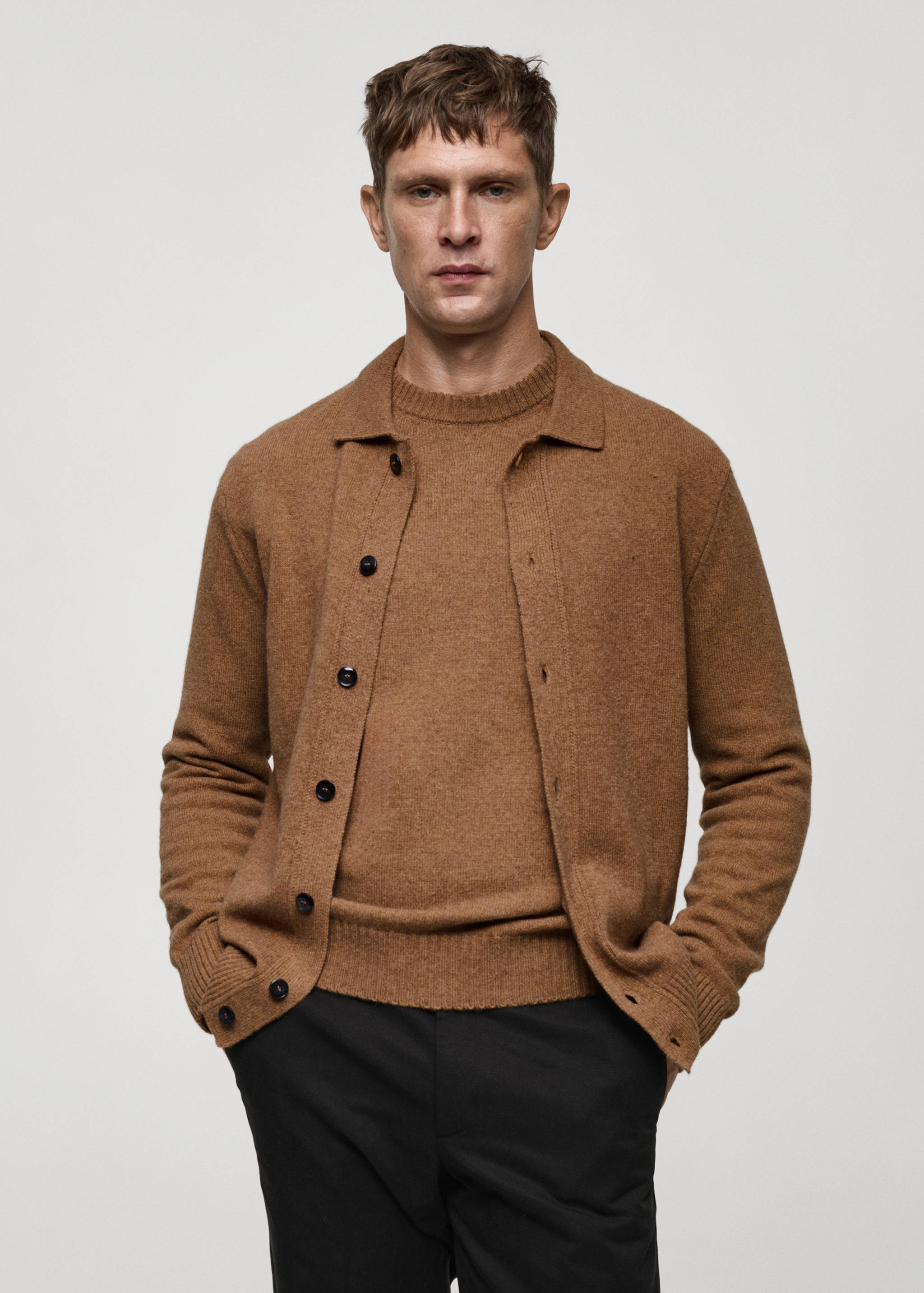 Rib-knit wool cardigan - Medium plane