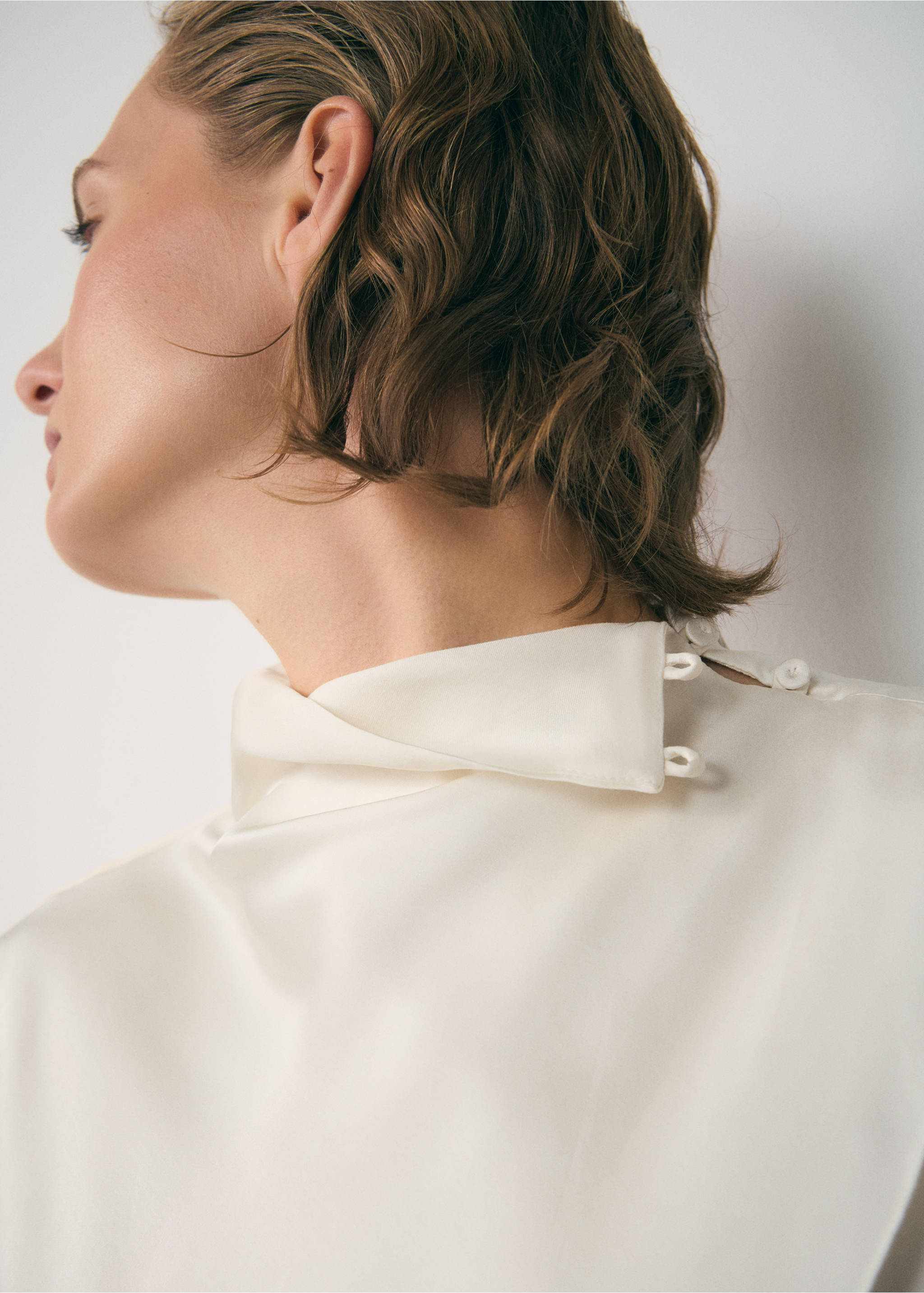 Asymmetric satin blouse - Details of the article 1, Off White. Ref: 77047936-00.