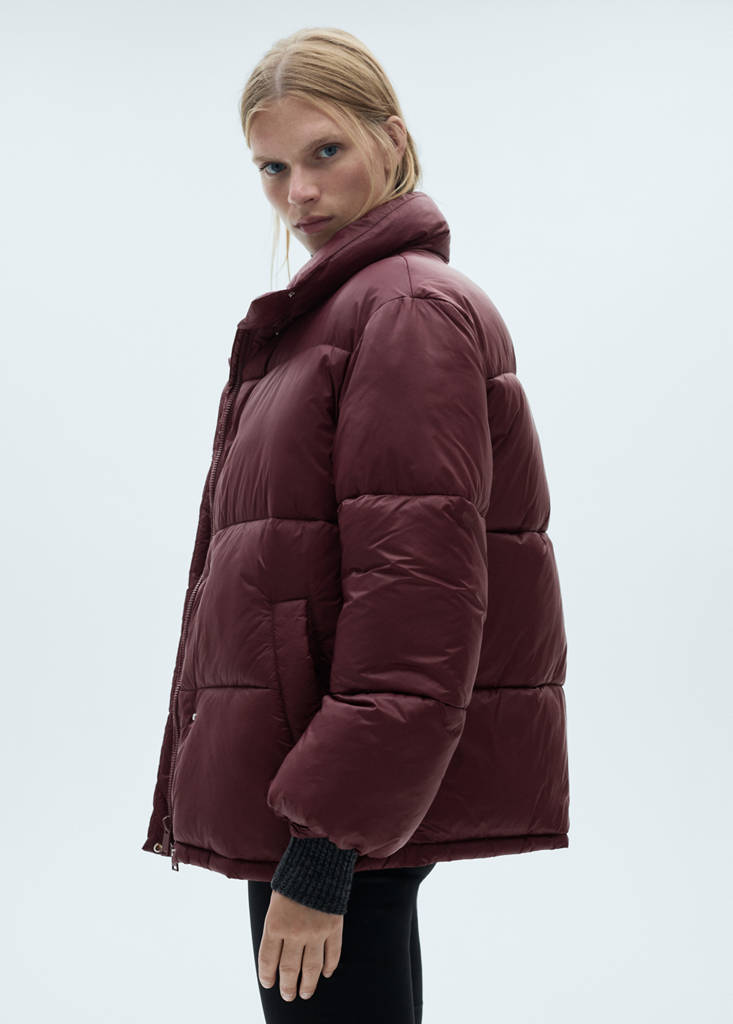 Short quilted anorak — Maroon