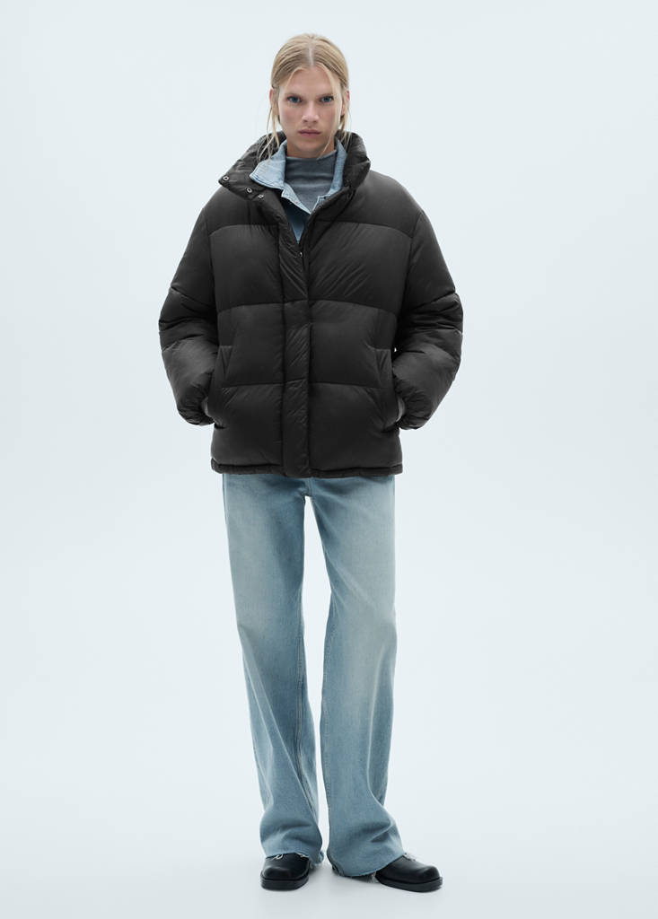 Short quilted anorak — Black