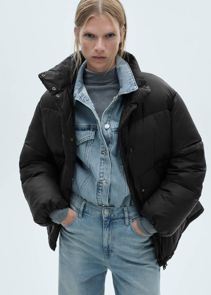 Short quilted anorak — Black