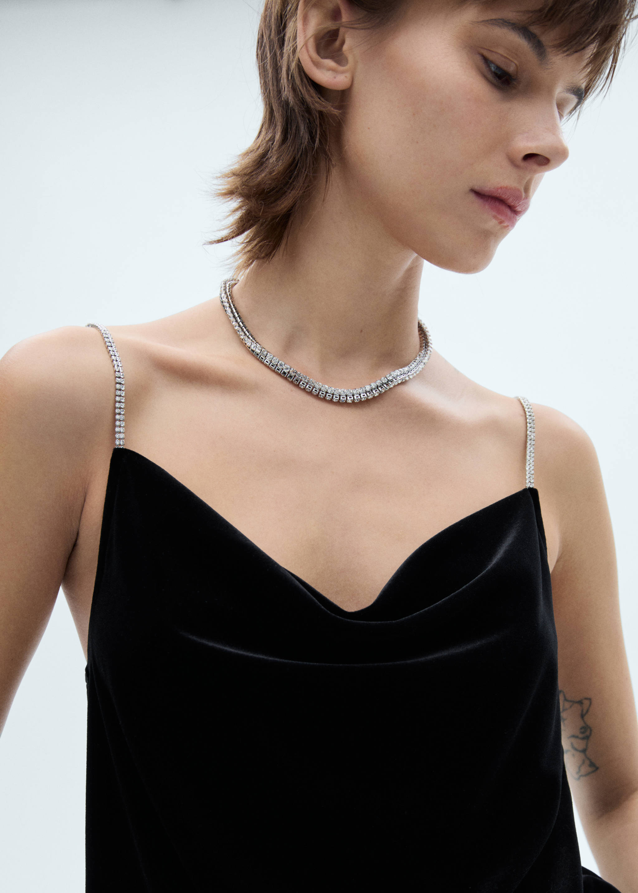 Velvet top with rhinestone straps - Details of the article 1