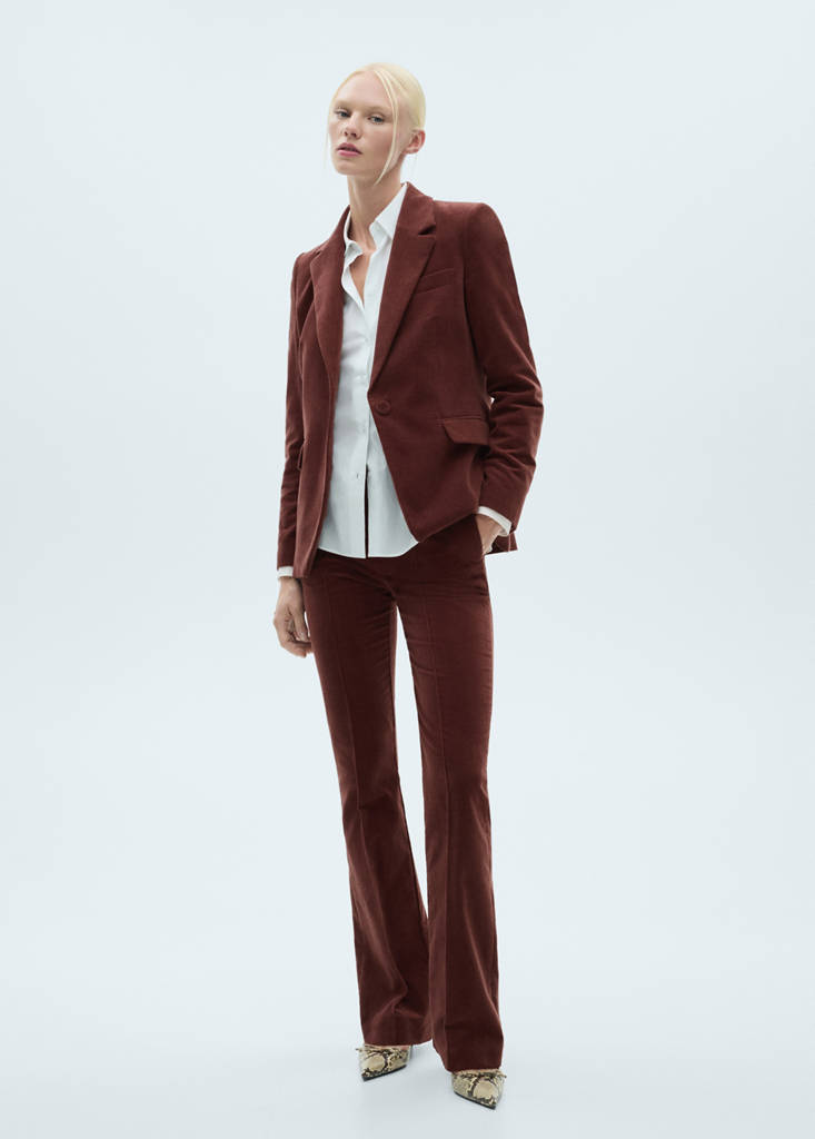 Straight velvet trousers — Wine