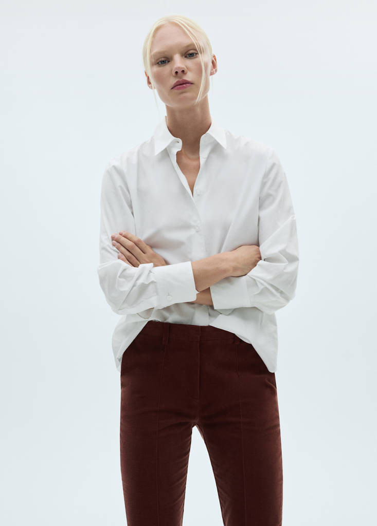 Straight velvet trousers — Wine