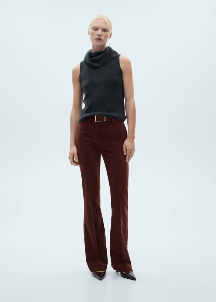 Straight velvet trousers — Wine