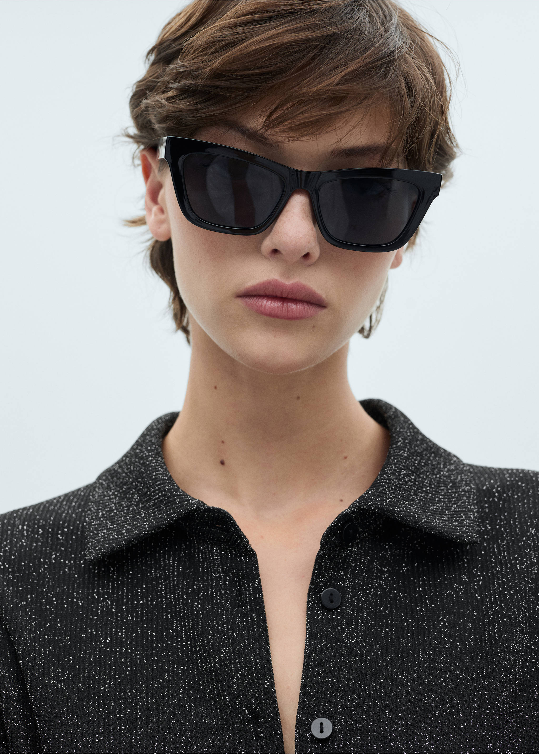 Lurex knitted shirt - Details of the article 1, Grey. Ref: 77049061-00.
