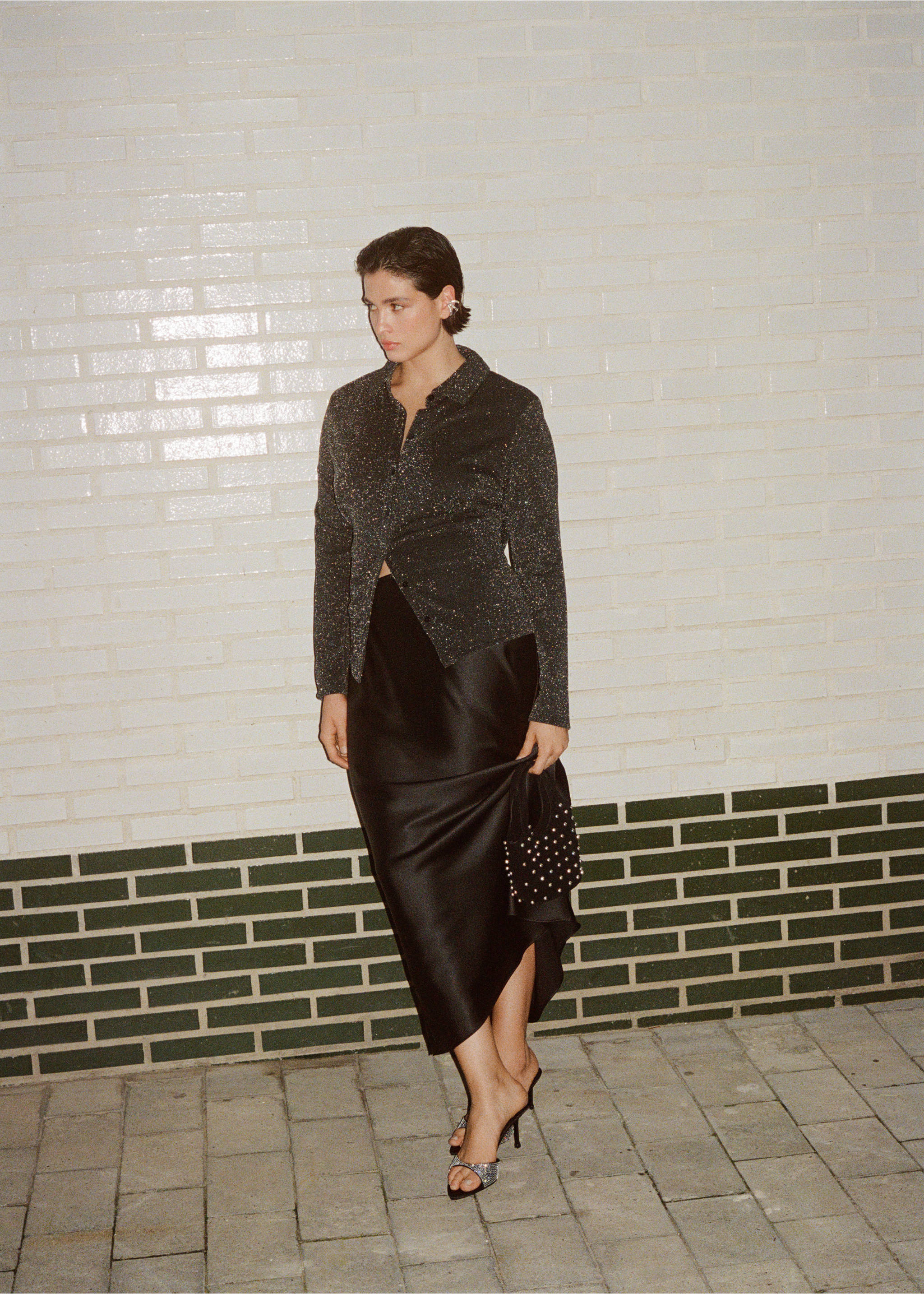Lurex knitted shirt - Details of the article 3, Grey. Ref: 77049061-00.