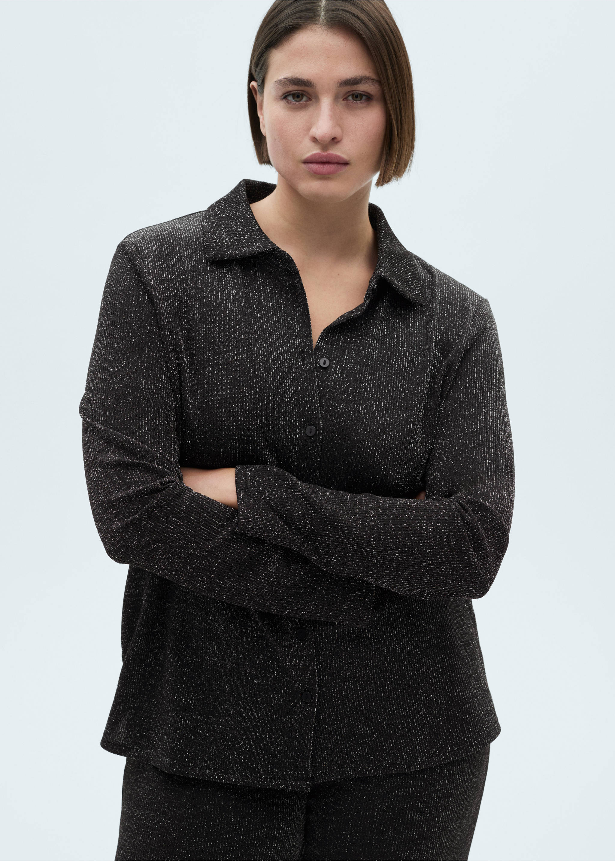 Lurex knitted shirt - Details of the article 5, Grey. Ref: 77049061-00.