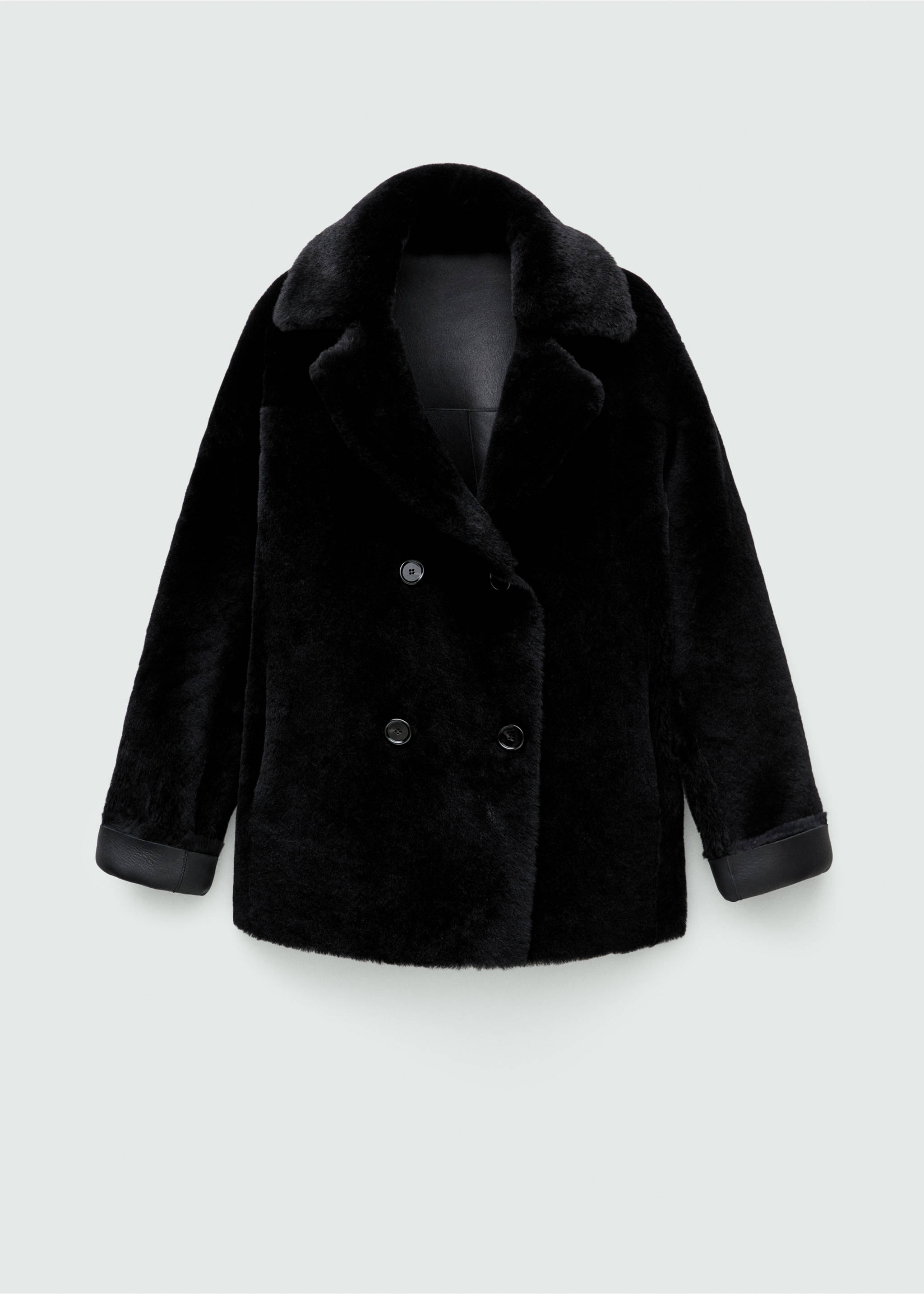 Double-breasted leather coat - Details of the article 8, Black. Ref: 77049064-00.