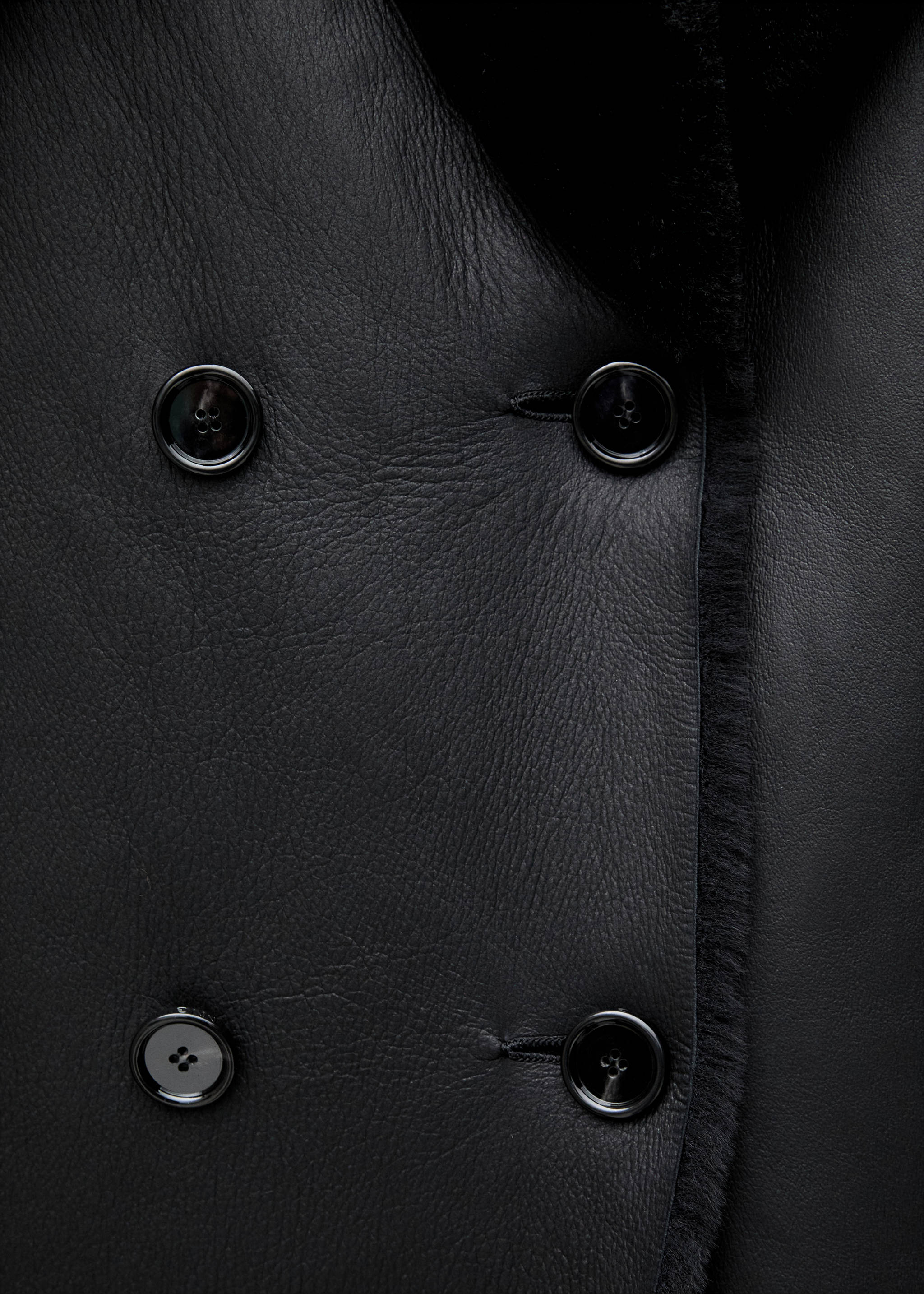 Double-breasted leather coat - Details of the article 0, Black. Ref: 77049064-00.