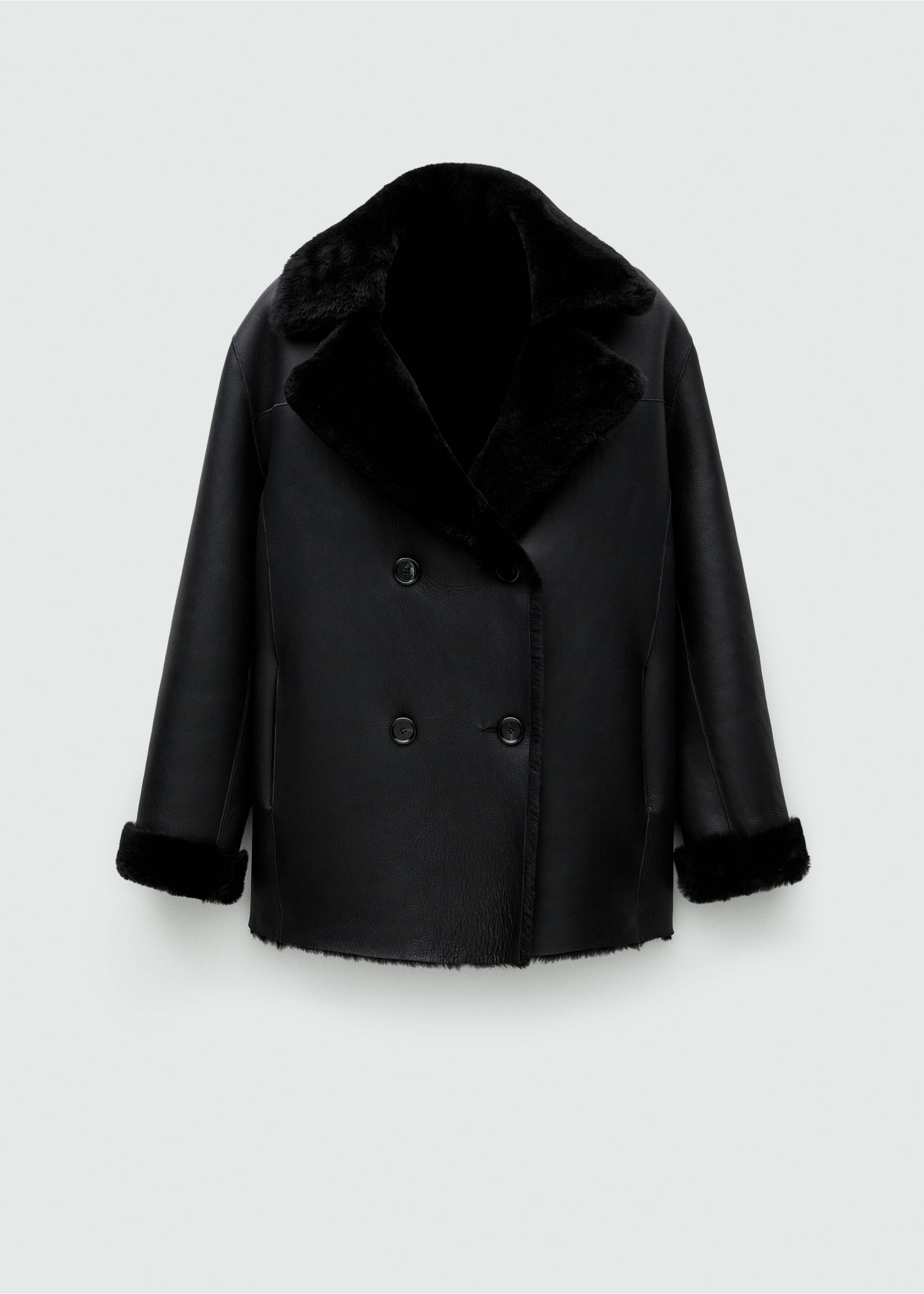 Double-breasted leather coat - Article without model, Black. Ref: 77049064-00.
