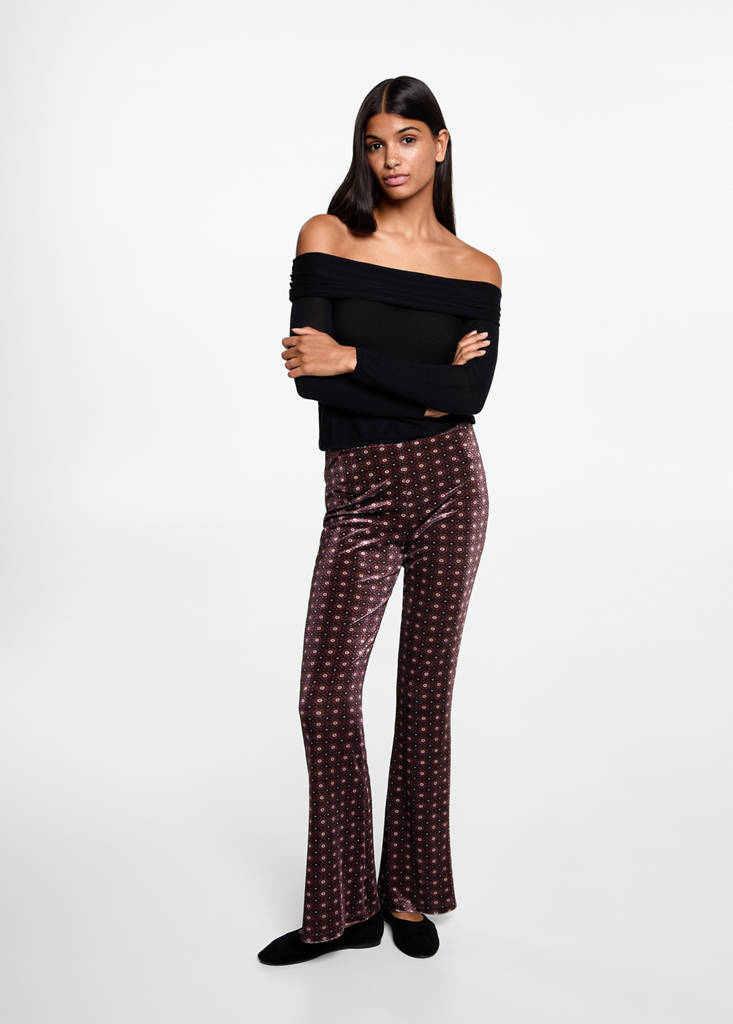 MANGO TEEN - Legging flare imprimé velours grenat - XXS - Fille Teen