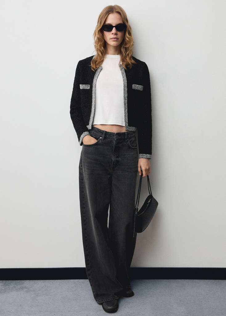 MANGO - Blouson maille détail Lurex noir - M