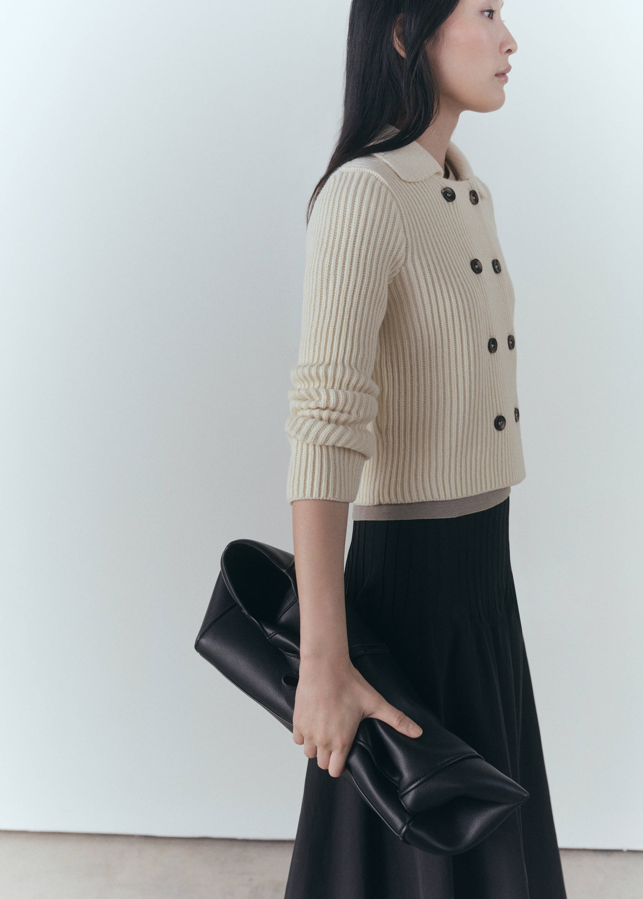 Ribbed jacket with buttons - Medium plane