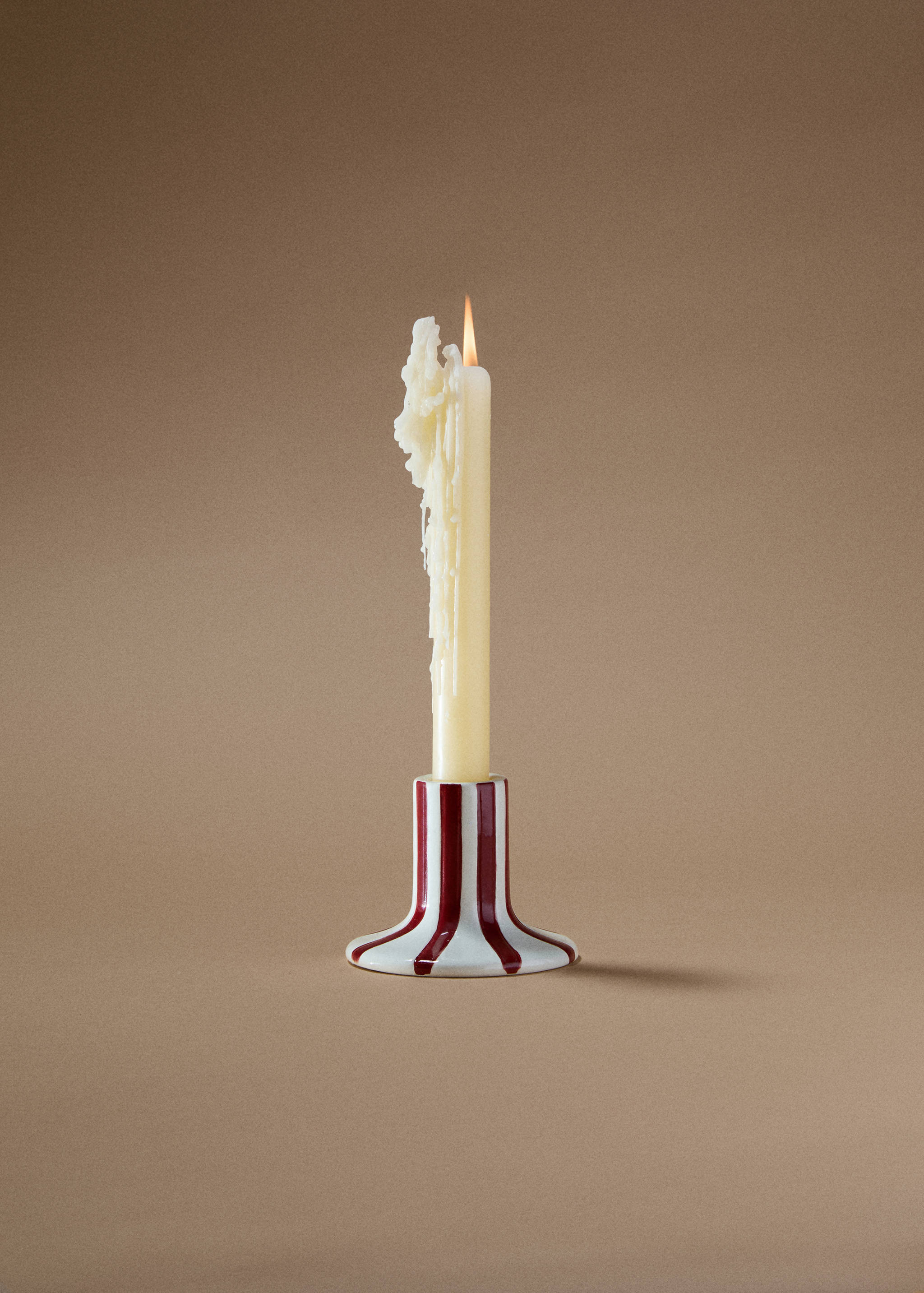 Stoneware Candle Holder with Stripe Design - General plane