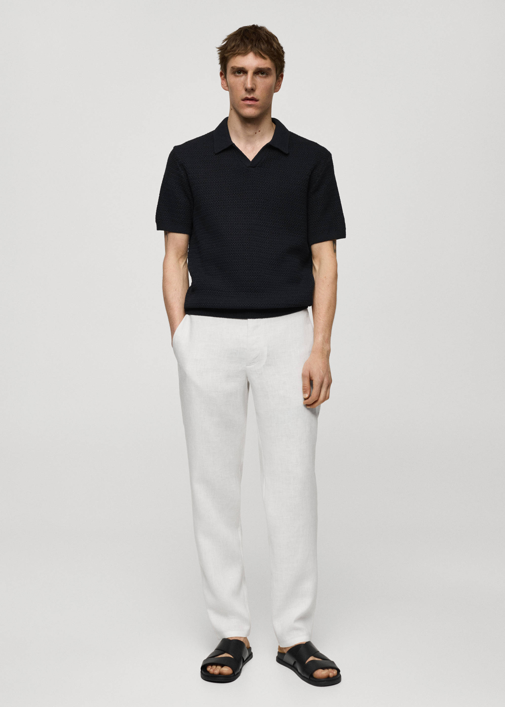 Slim-fit 100% linen trousers - General plane