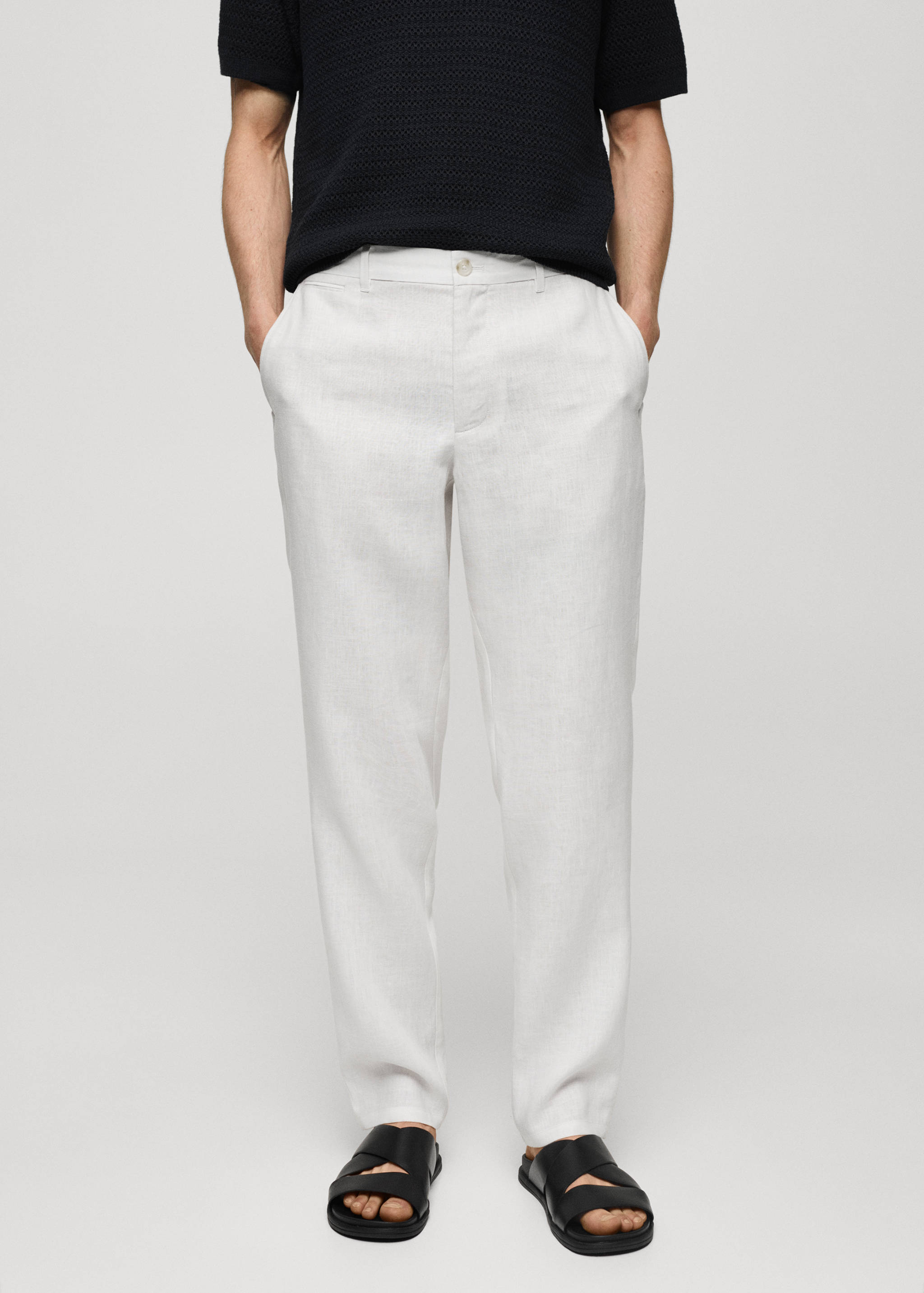 Slim-fit 100% linen trousers - Medium plane