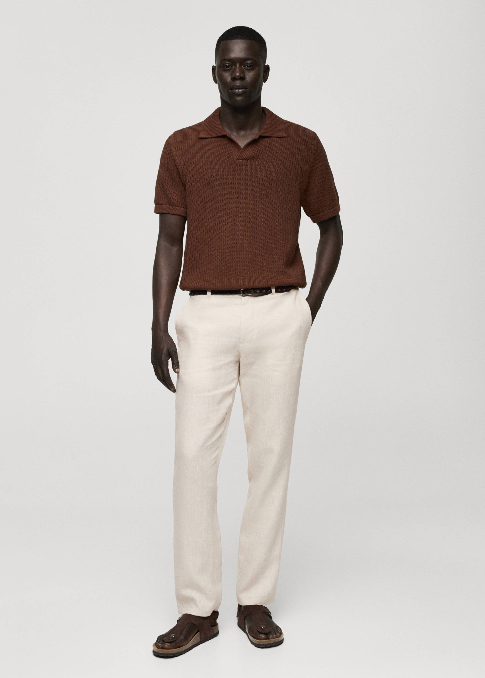 Slim-fit 100% linen trousers - General plane