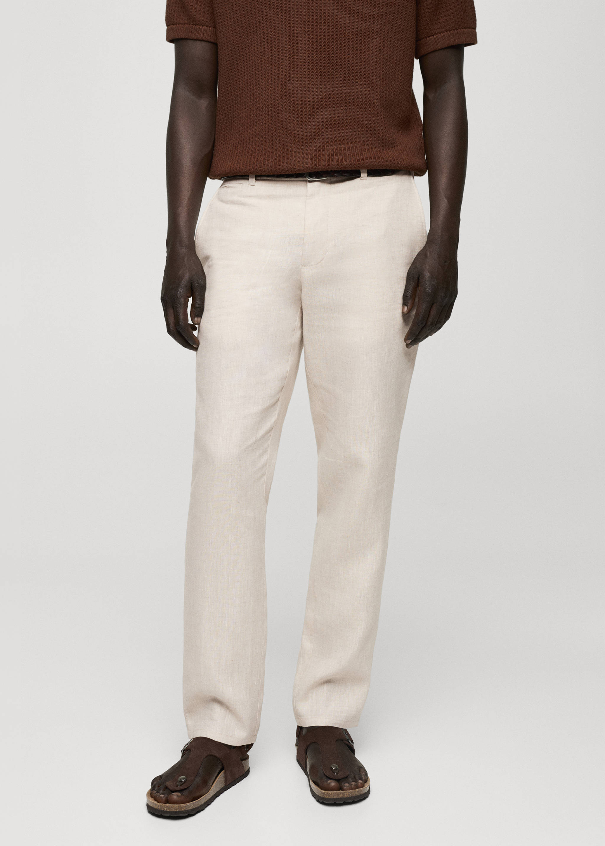 Slim-fit 100% linen trousers - Medium plane