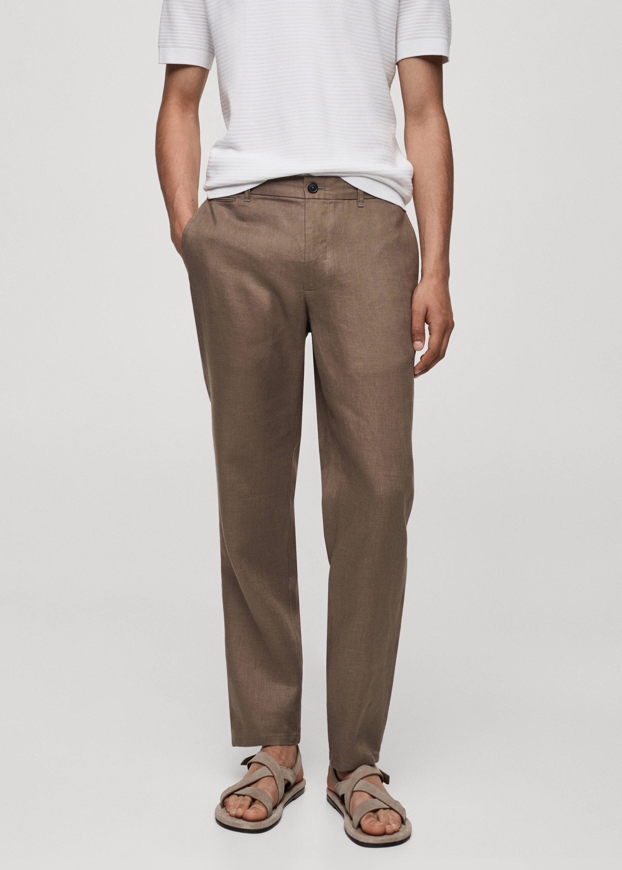 Slim-fit 100% linen trousers - Medium plane