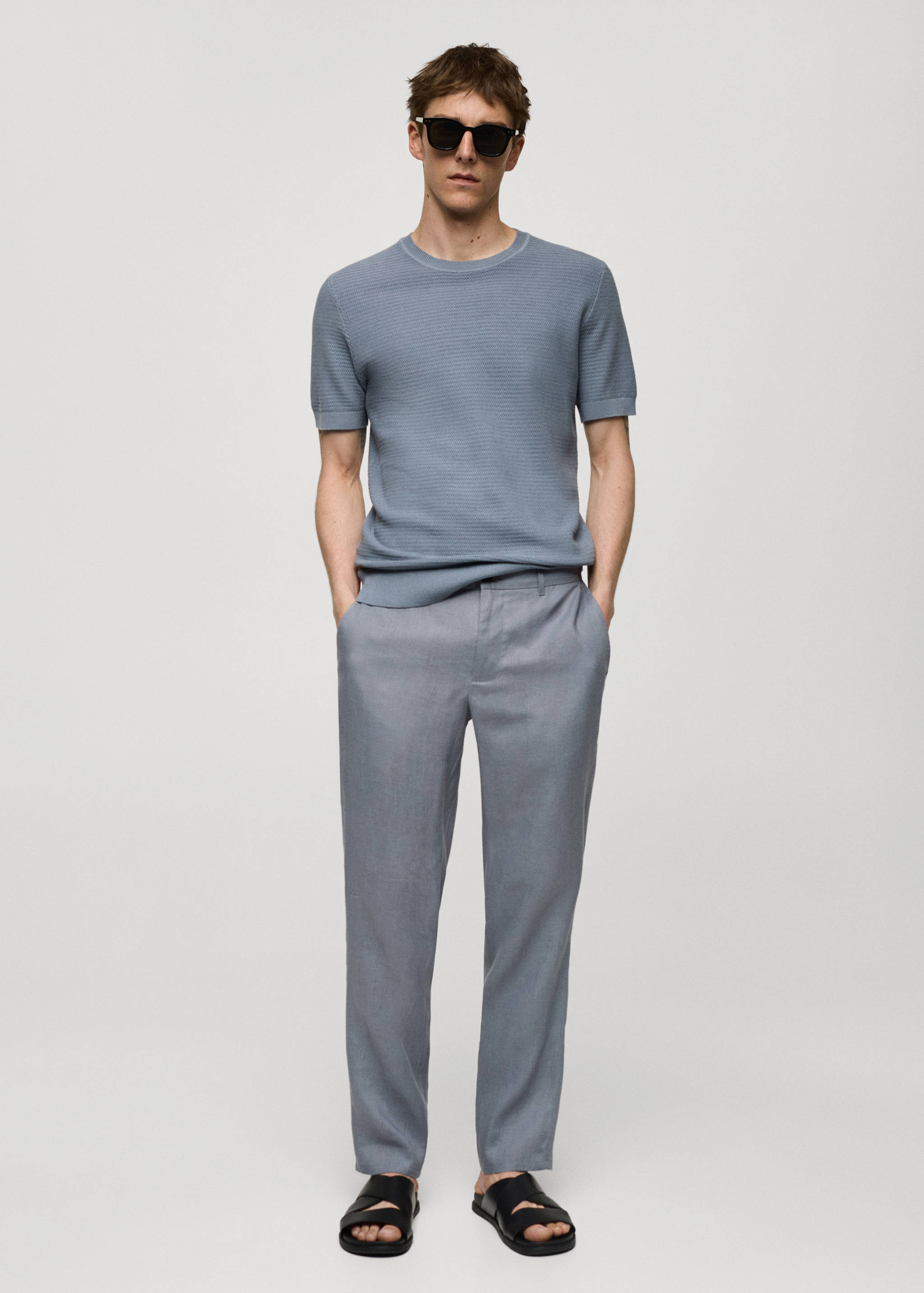 Slim-fit 100% linen trousers - General plane