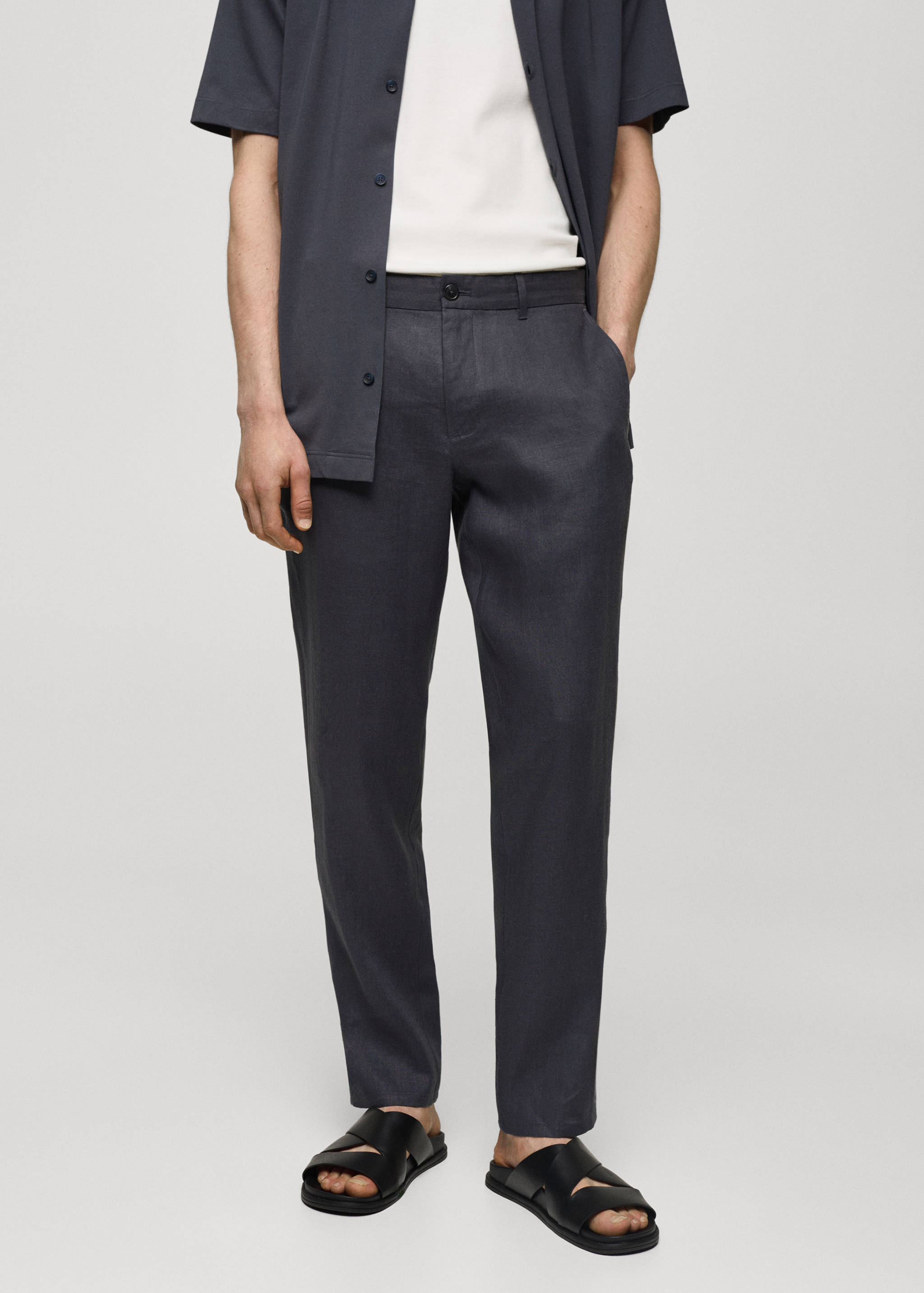 Slim-fit 100% linen trousers - Medium plane