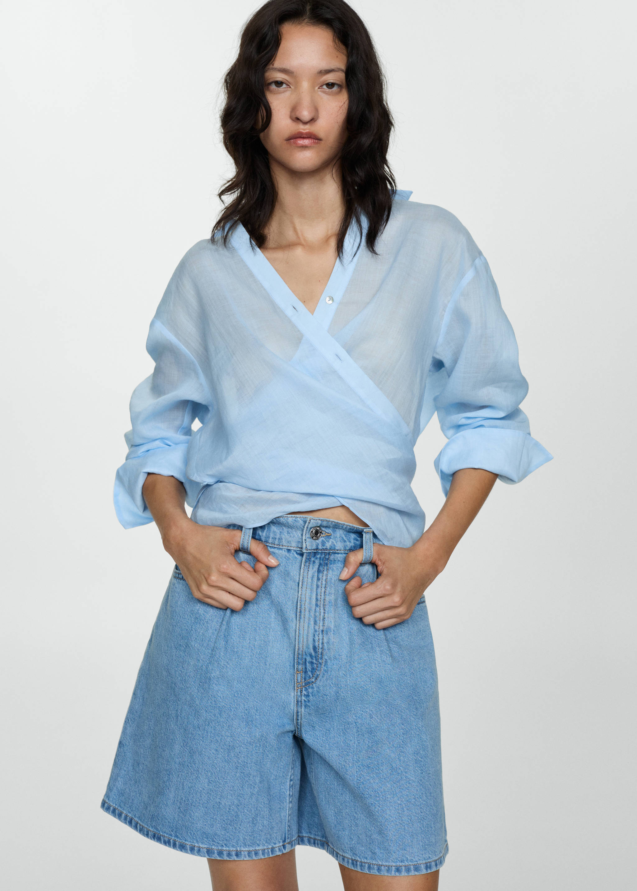 Denim shorts with pleats - Medium plane