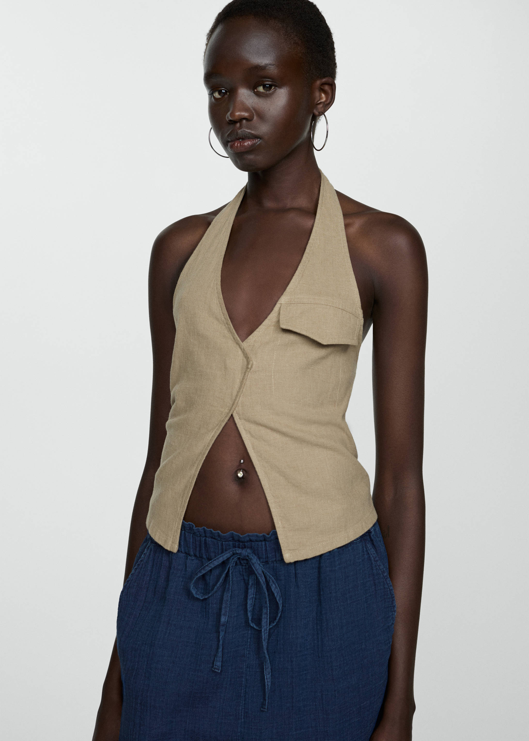 Elastic waist cotton trousers - Details of the article 1