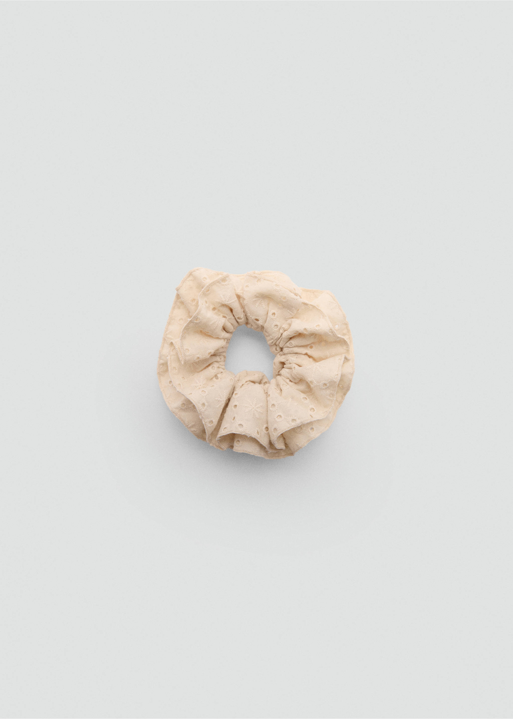 Embroidered maxi-scrunchie - Article without model, Beige. Ref: 77050278-00.