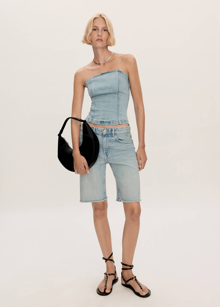 Straight-fit denim bermuda shorts — Light Blue
