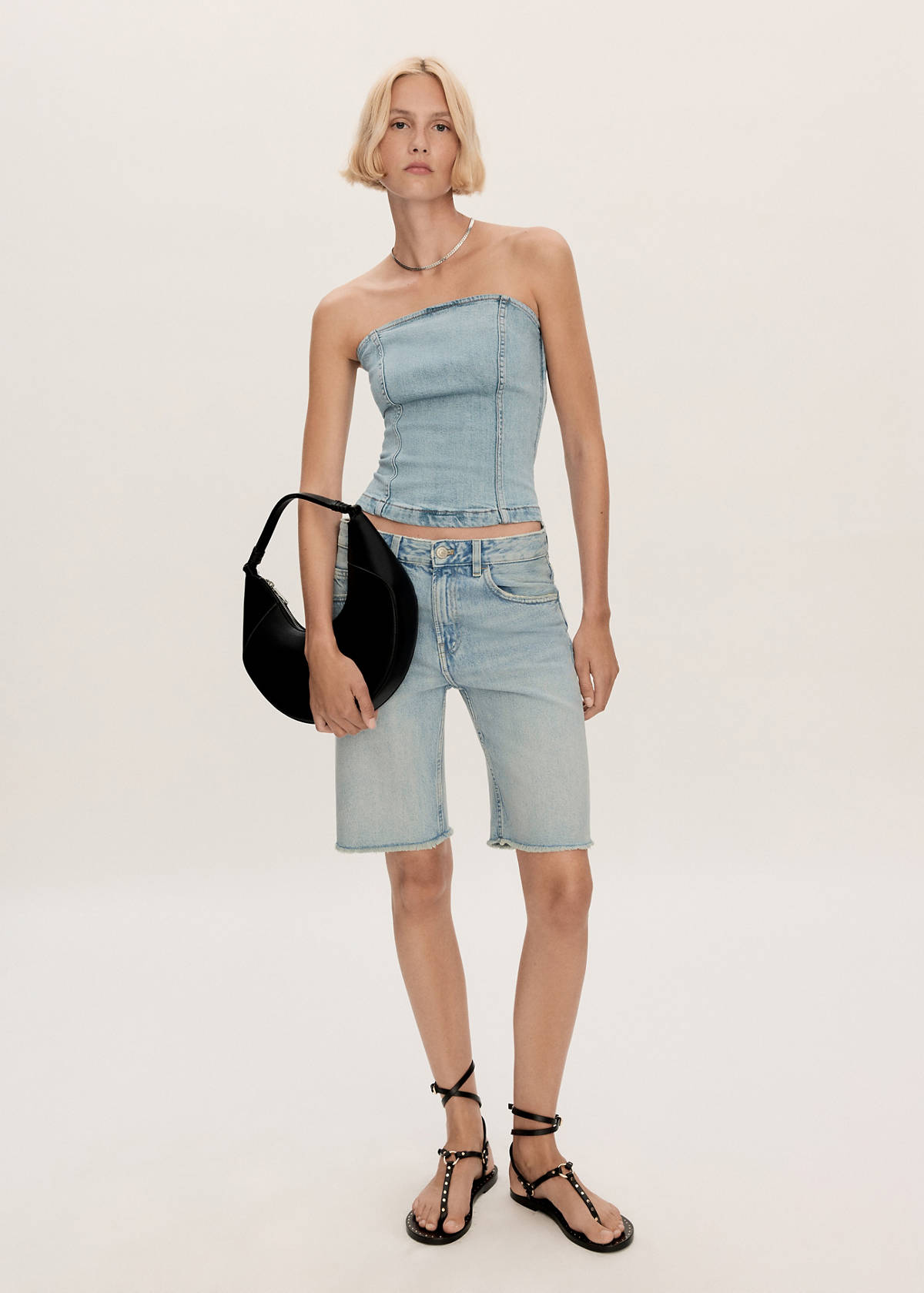 Straight-fit denim bermuda shorts — Light Blue