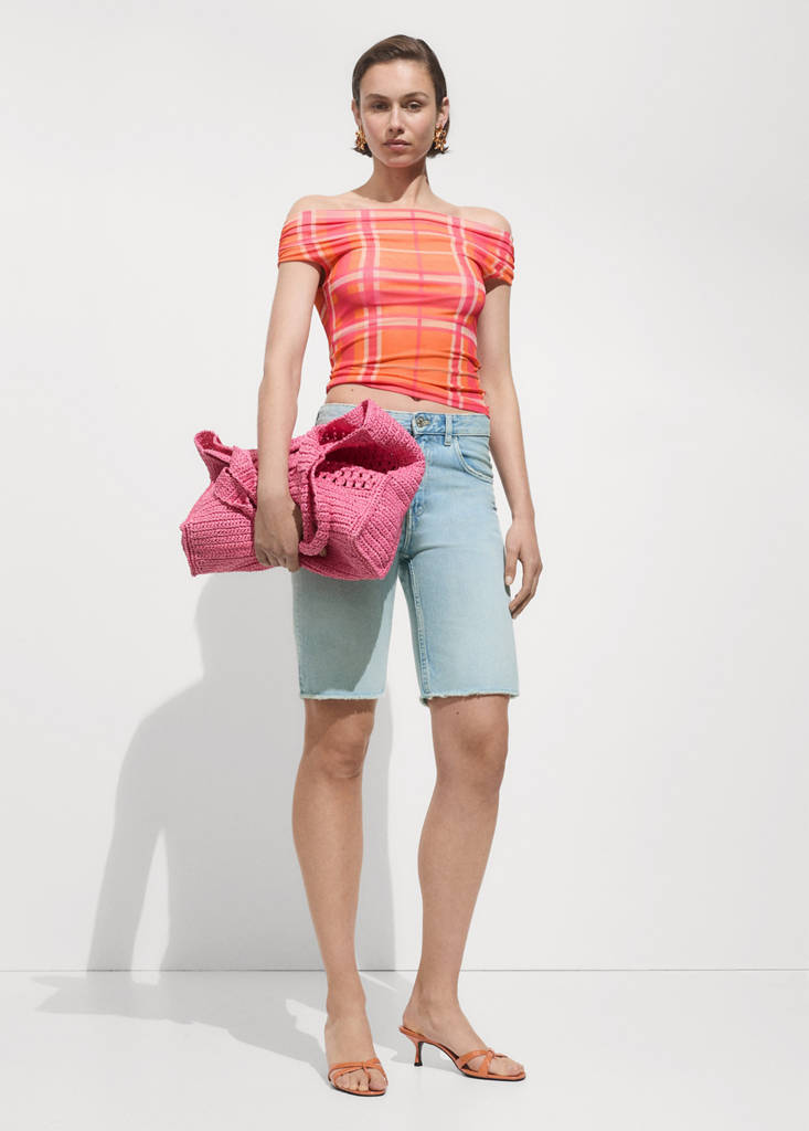 Straight-fit denim bermuda shorts — Light Blue