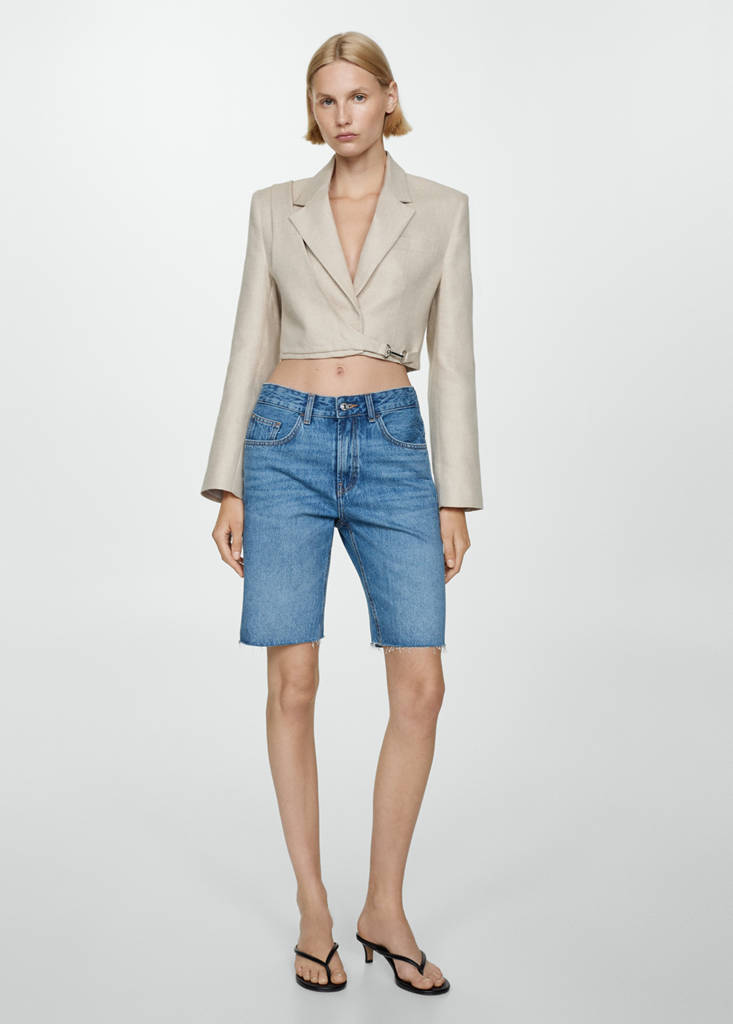 Straight-fit denim bermuda shorts — Medium Blue