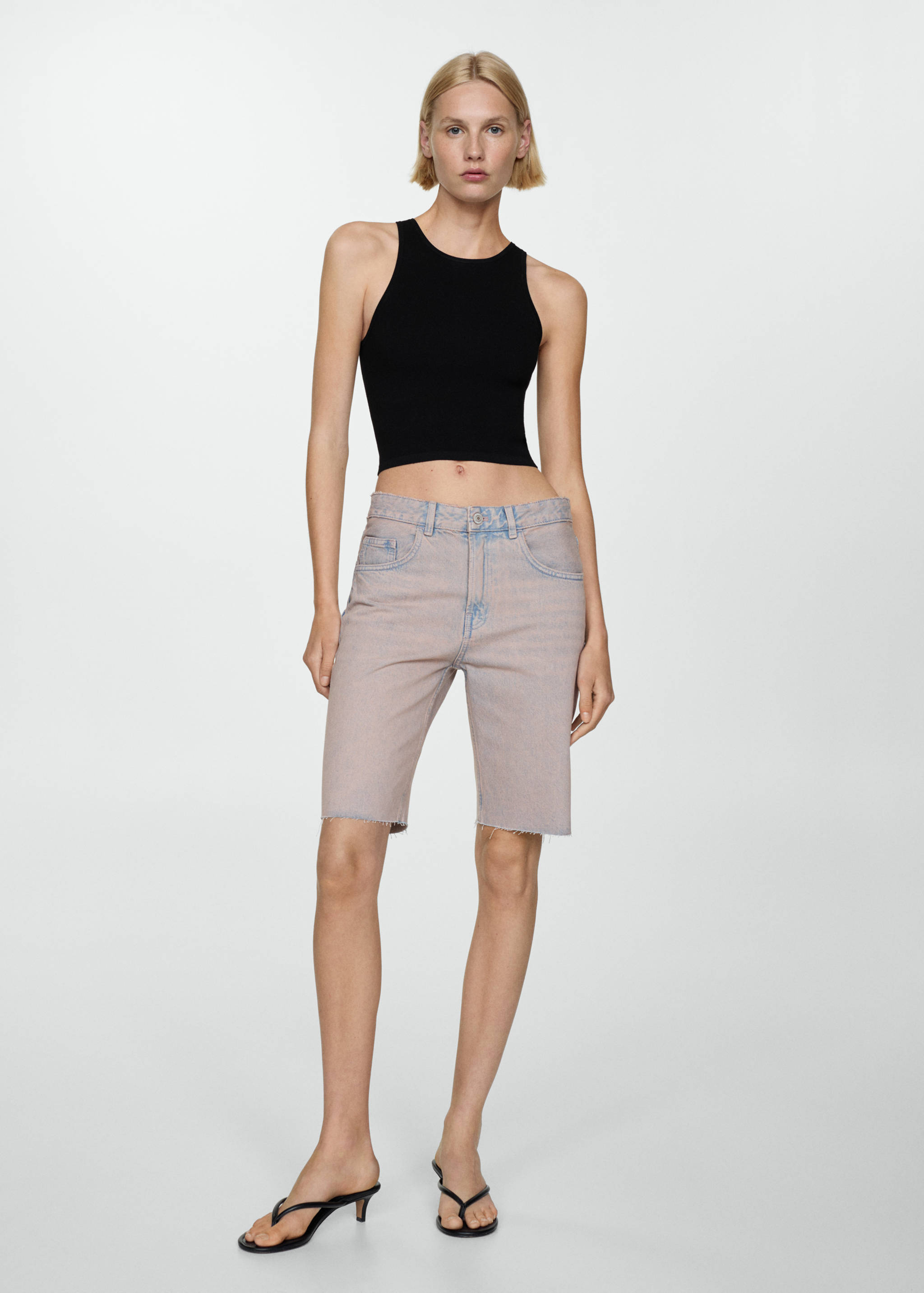 Denim bermuda shorts with washed effect - General plane