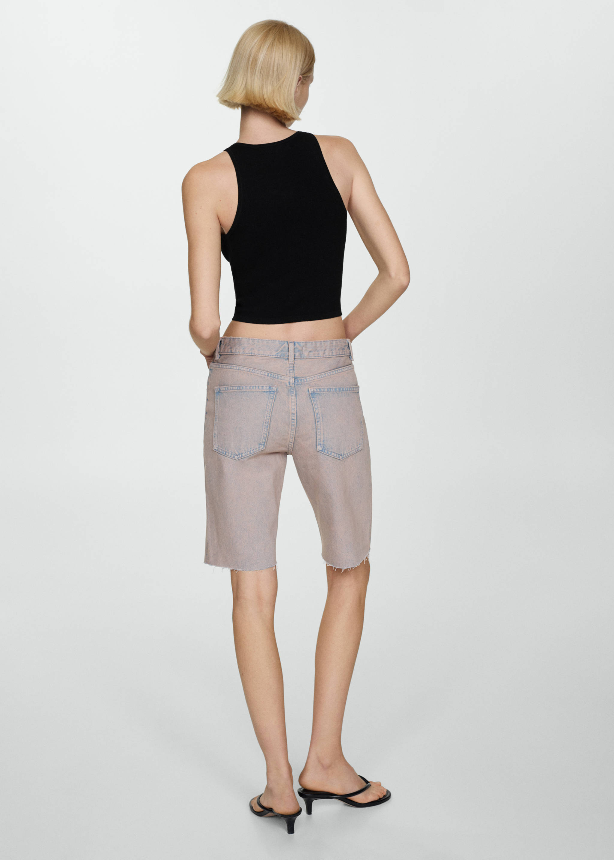 Denim bermuda shorts with washed effect - Reverse of the article