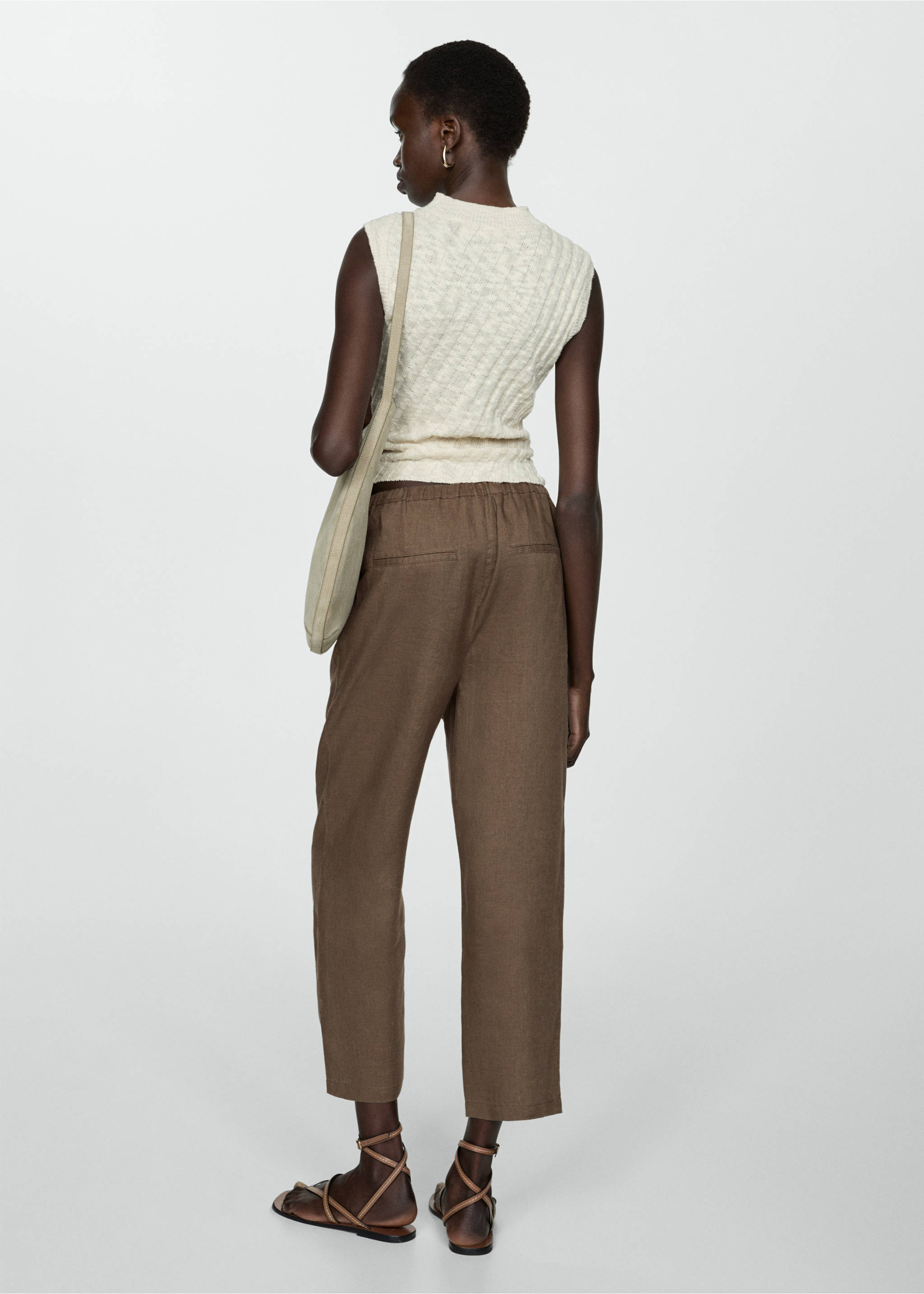 Linen jogger trousers - Reverse of the article, Medium Brown. Ref: 77050332-00.
