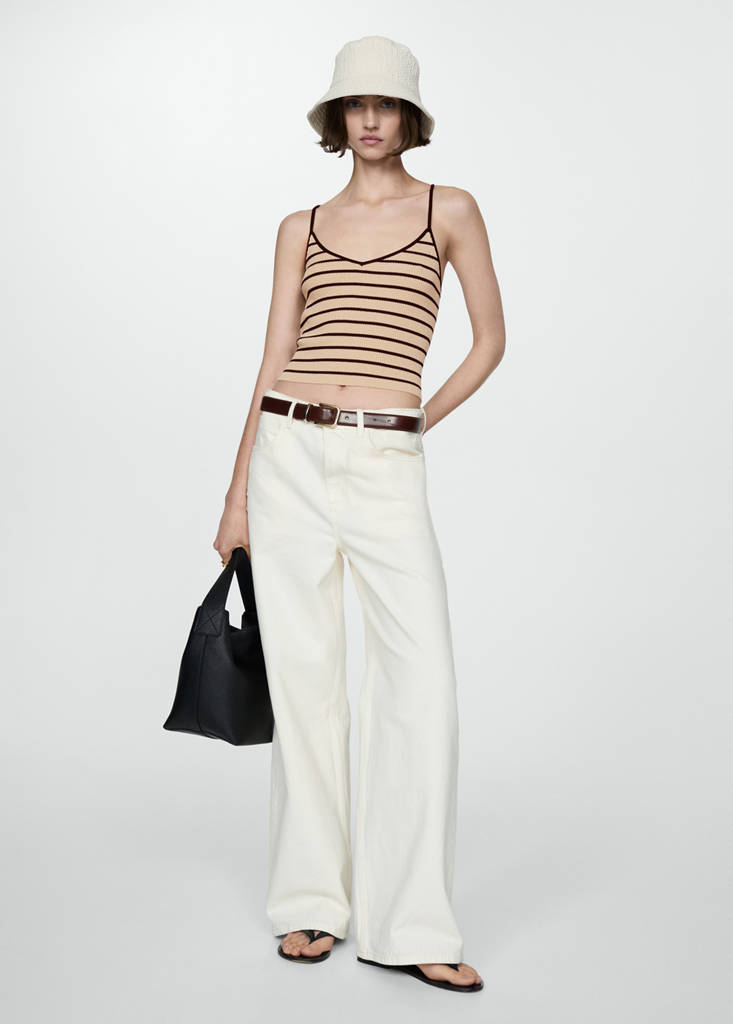 Ribbed top with thin straps — Sand